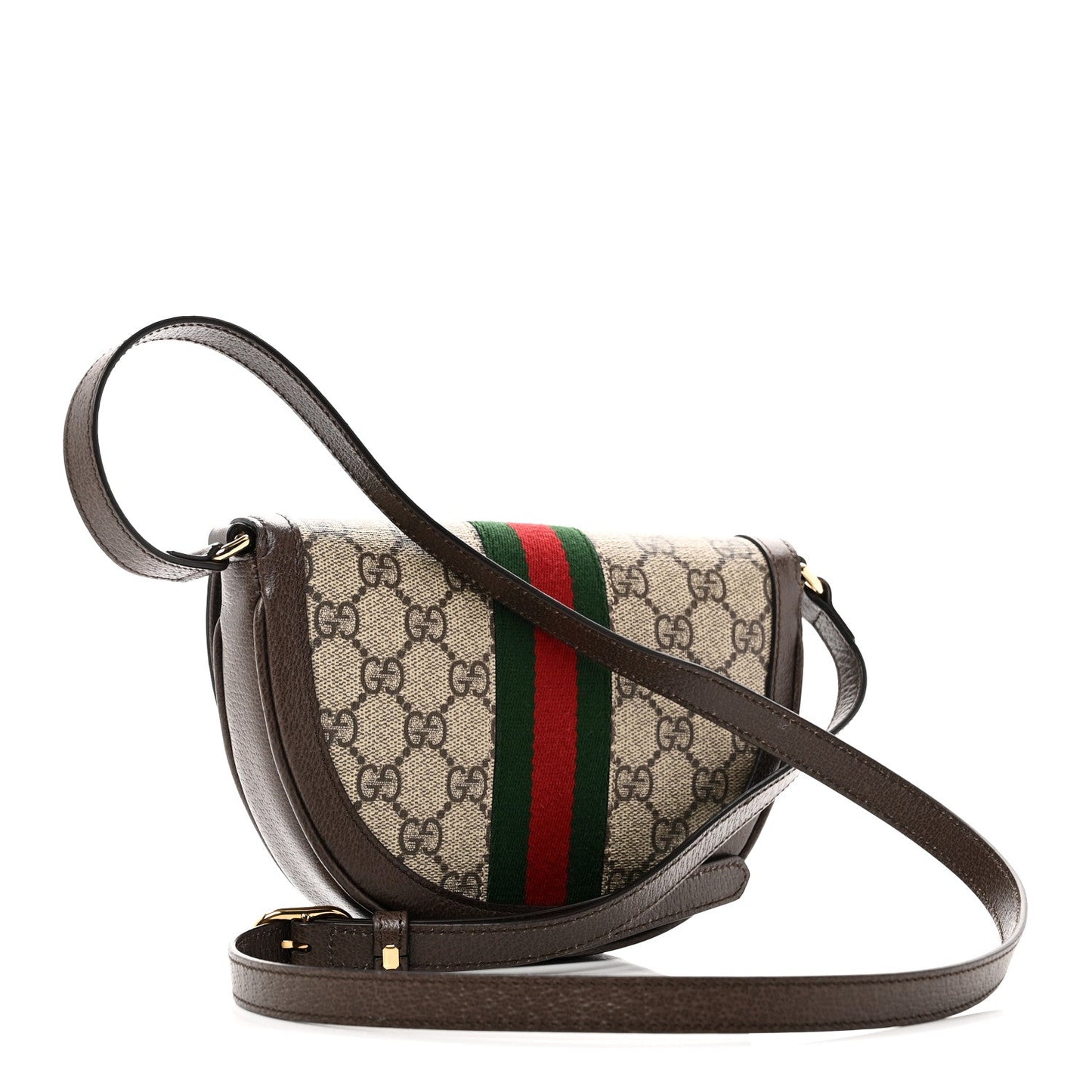 GG Supreme Monogram Textured Dollar Calfskin Web Mini Ophidia Flap Shoulder Bag Beige Ebony New Acero