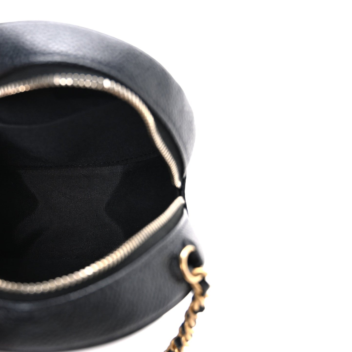 Caviar Quilted Round Filigree Crossbody Black