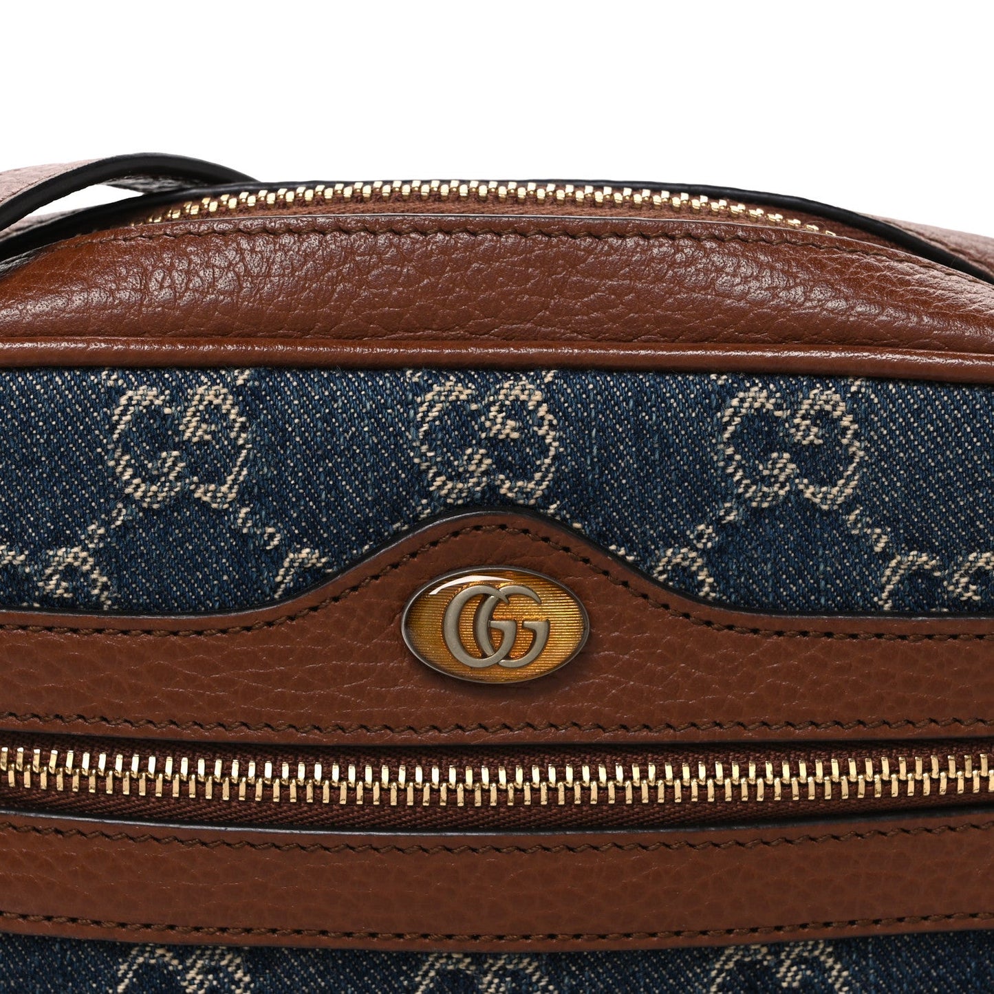 New Denim GG Monogram Dollar Calfskin Mini Ophidia Shoulder Bag Blue Tea Cuir Epilog