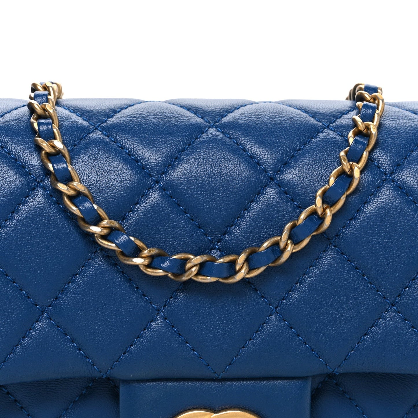 Lambskin Quilted Pearl Crush Mini Rectangular Flap Blue