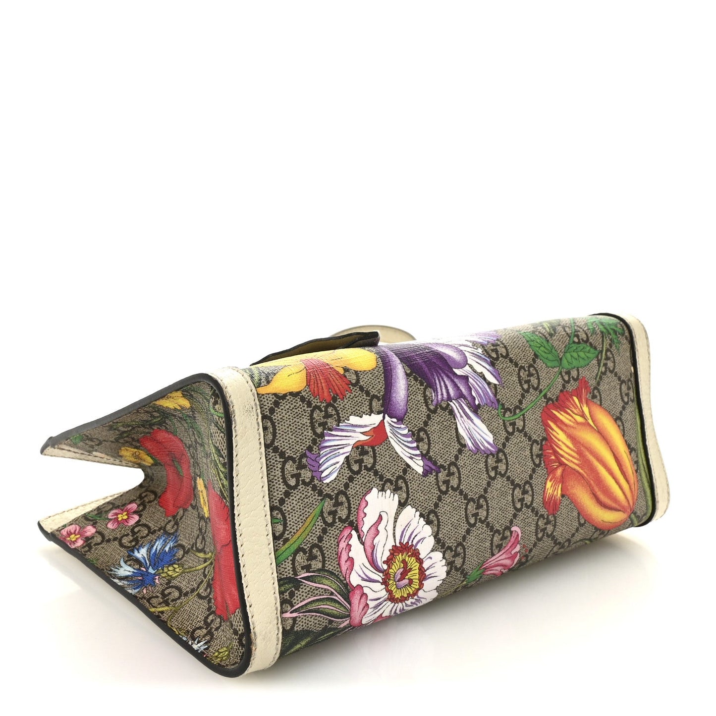 GG Supreme Monogram Flora Textured Calfskin Small Padlock Tote Beige Ebony Multicolor Mystic White