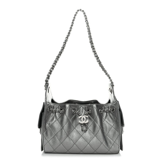 Metallic Caviar Quilted Mini Chanel 25 Handbag Anthracite