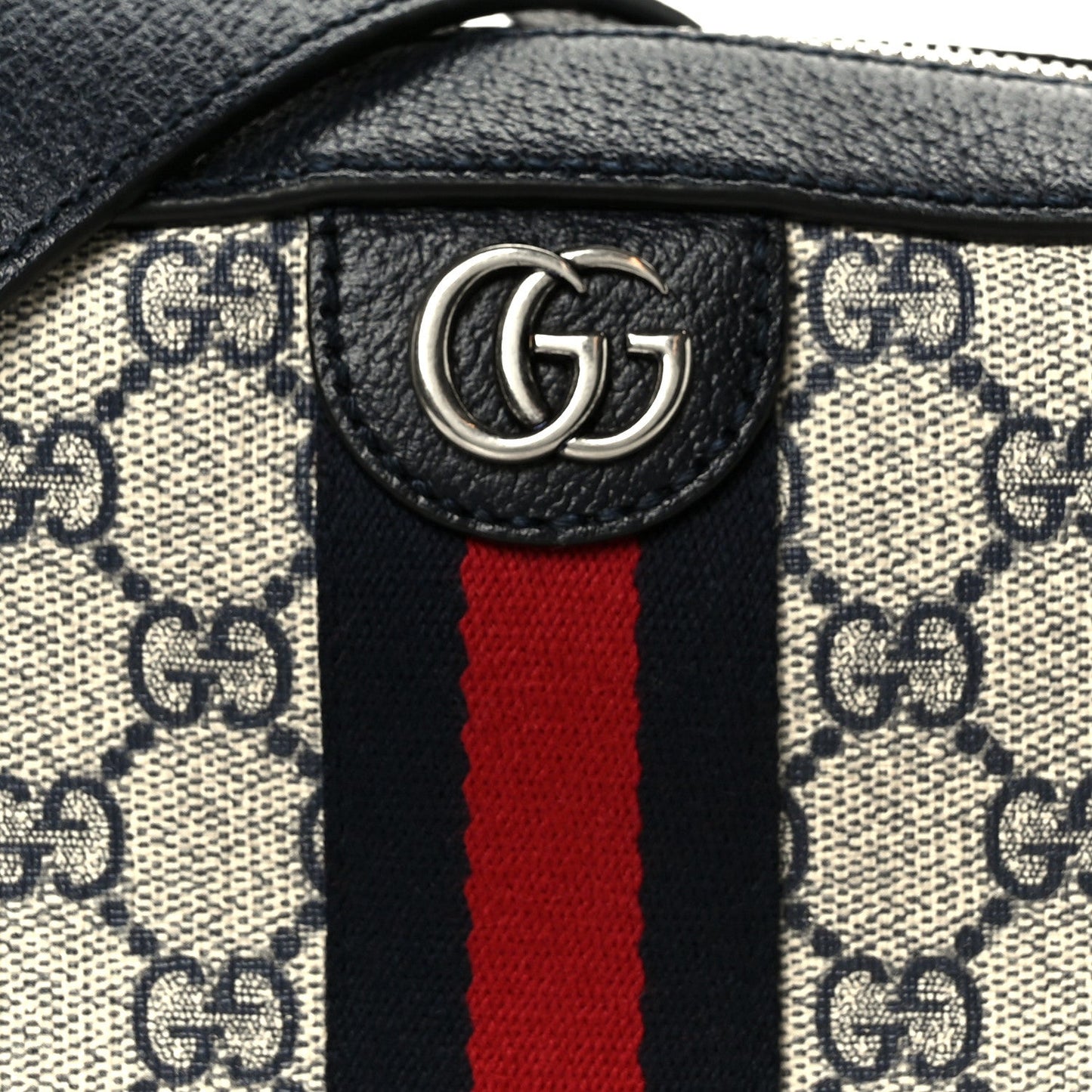 GG Supreme Monogram Textured Dollar Calfskin Web Small Ophidia Camera Bag Beige Blue