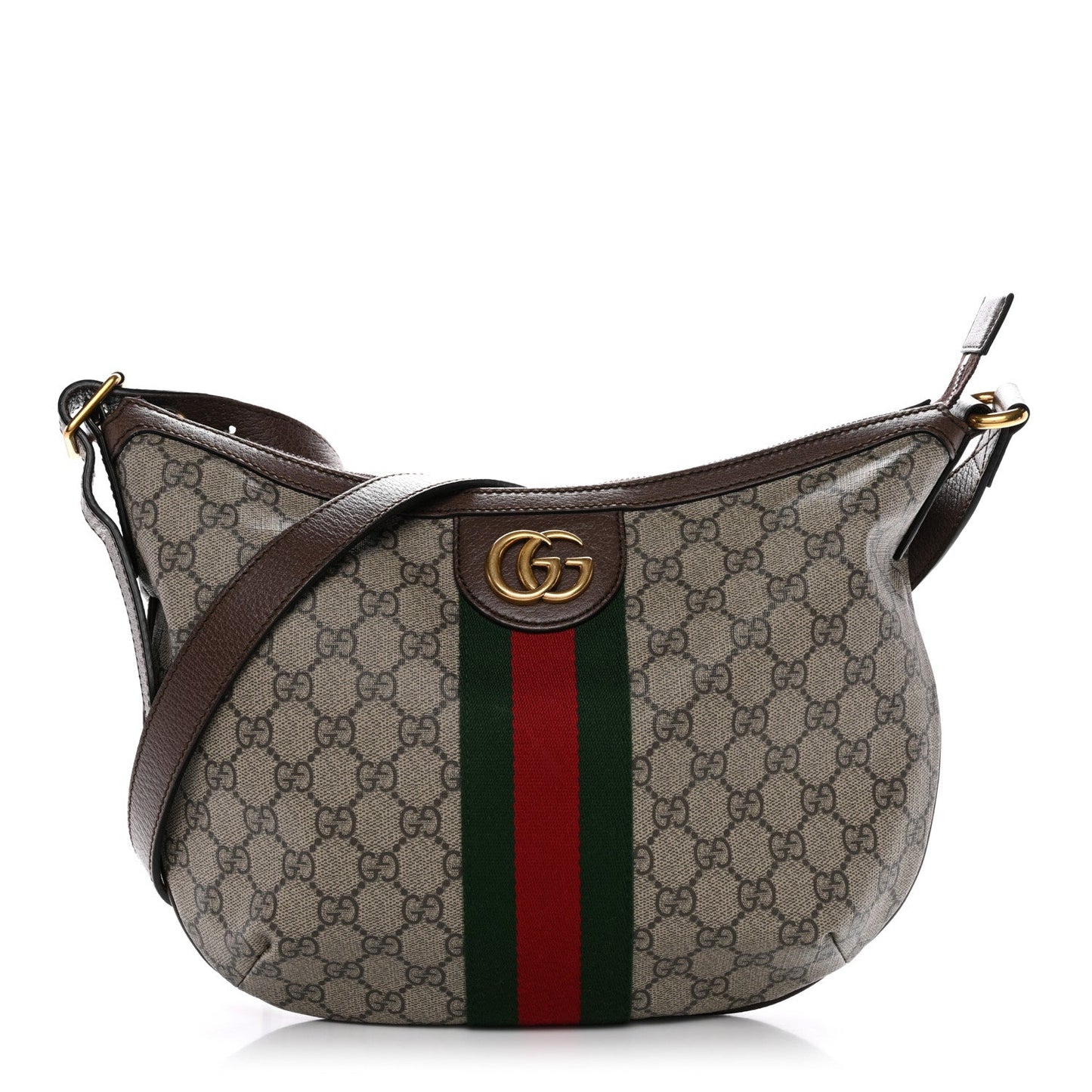 GG Supreme Monogram Web Small Ophidia Half Moon Hobo Brown