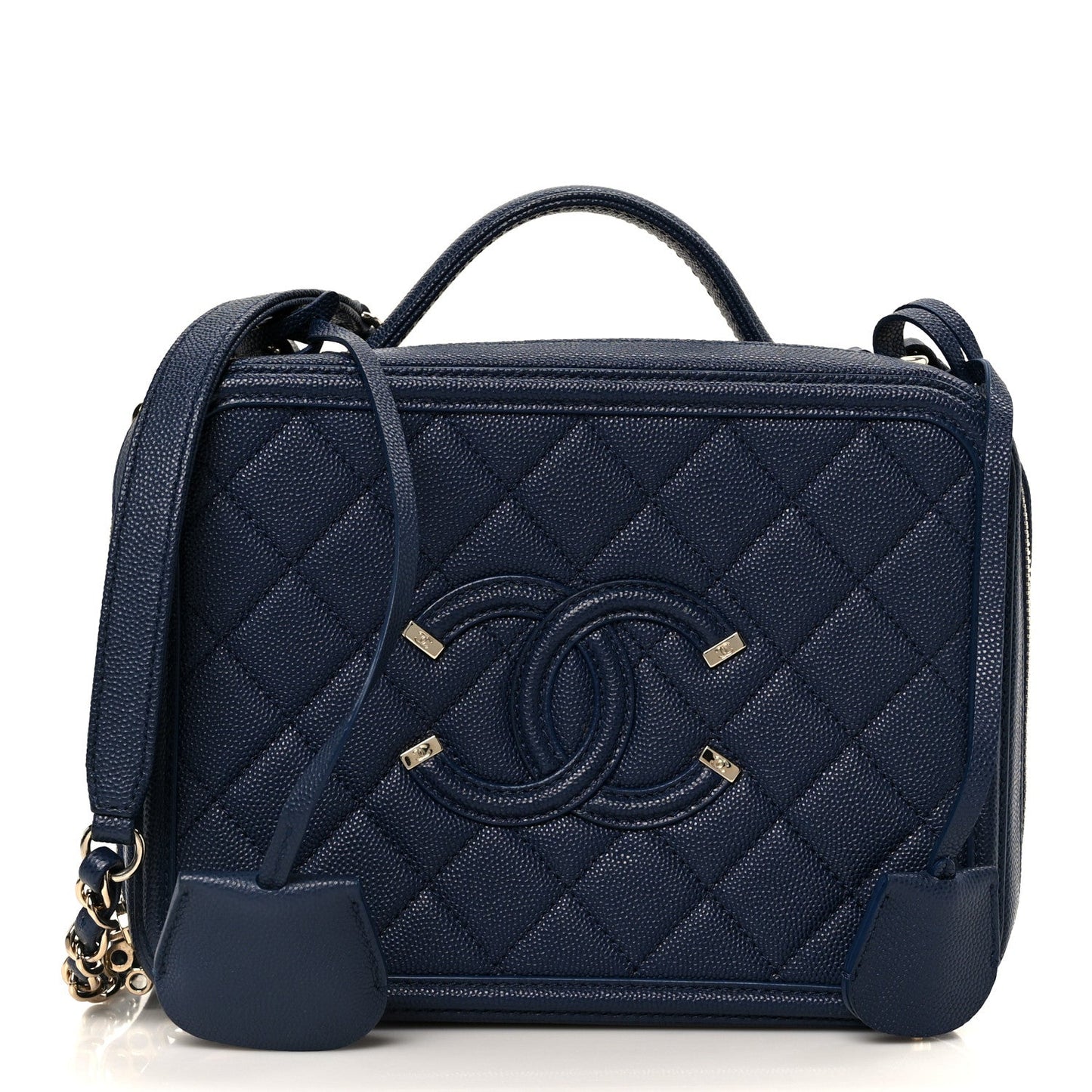 Caviar Quilted Medium CC Filigree Vanity Case Navy