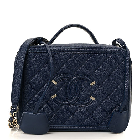Caviar Quilted Medium CC Filigree Vanity Case Navy