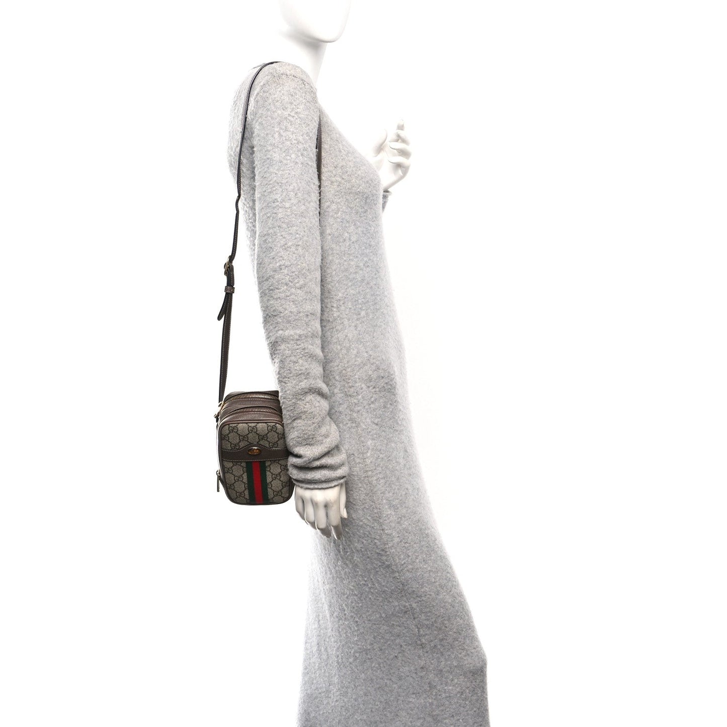 GG Supreme Monogram Web Mini Ophidia Double Zip Crossbody Bag Beige New Acero