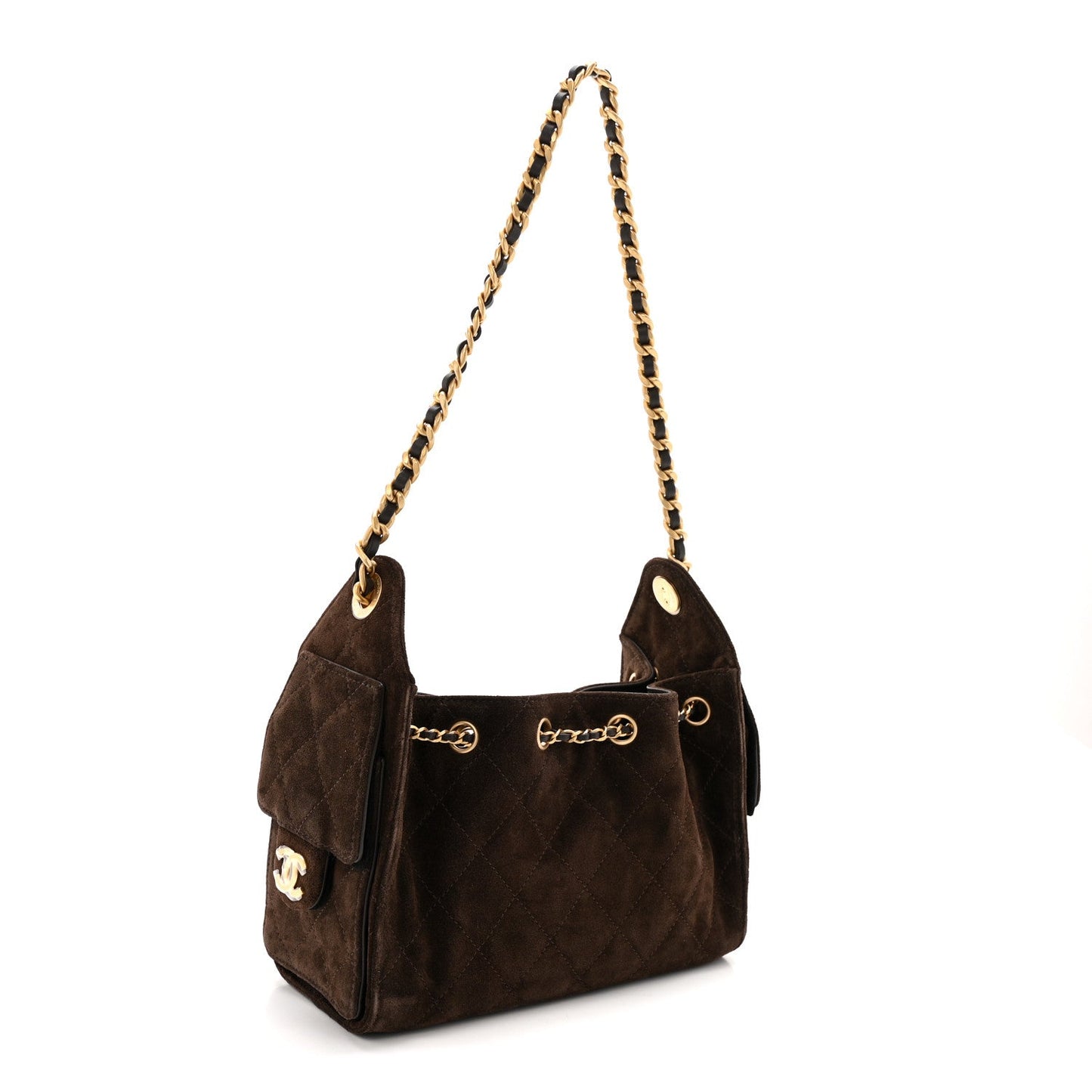 Suede Quilted Mini Chanel 25 Handbag Dark Brown