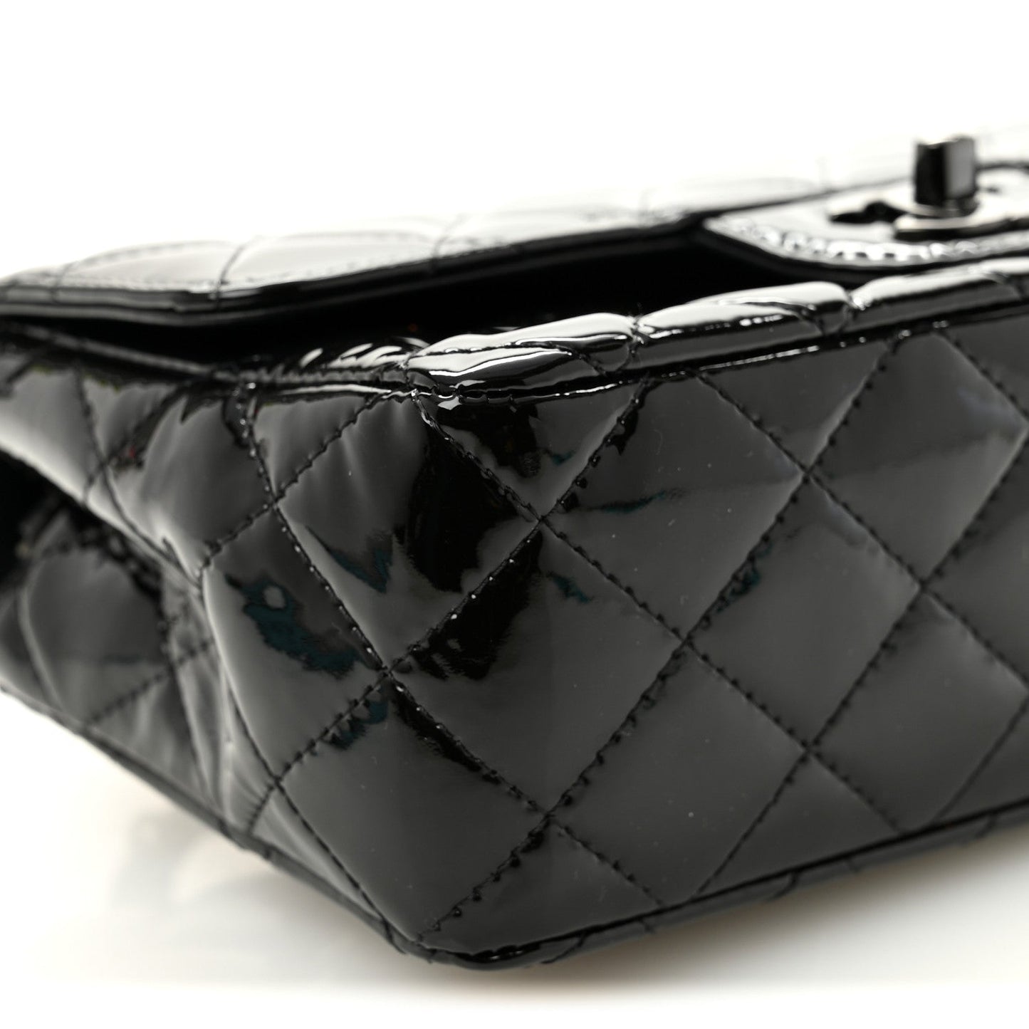 Patent Calfskin Quilted Mini Rectangular Flap So Black