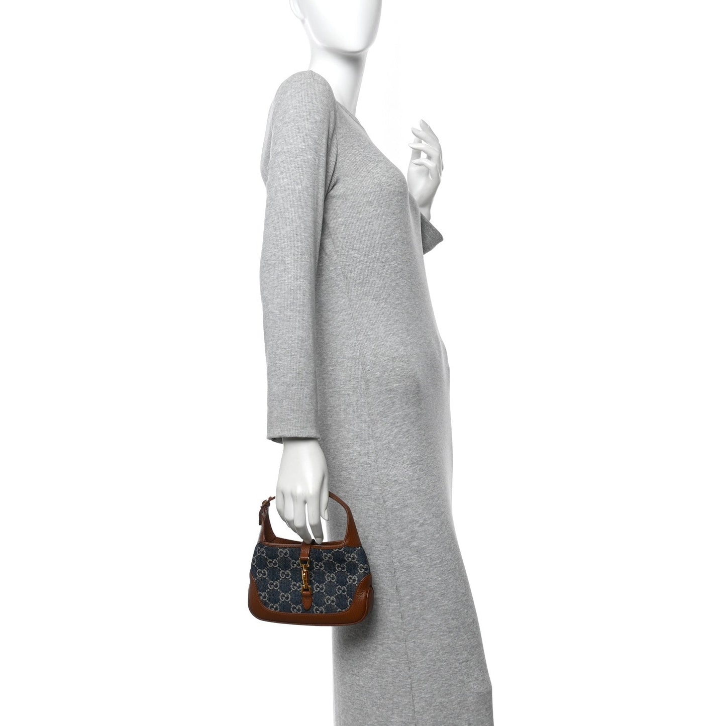 New Denim GG Monogram Calfskin Mini Jackie 1961 Hobo Blue Tea Cuir