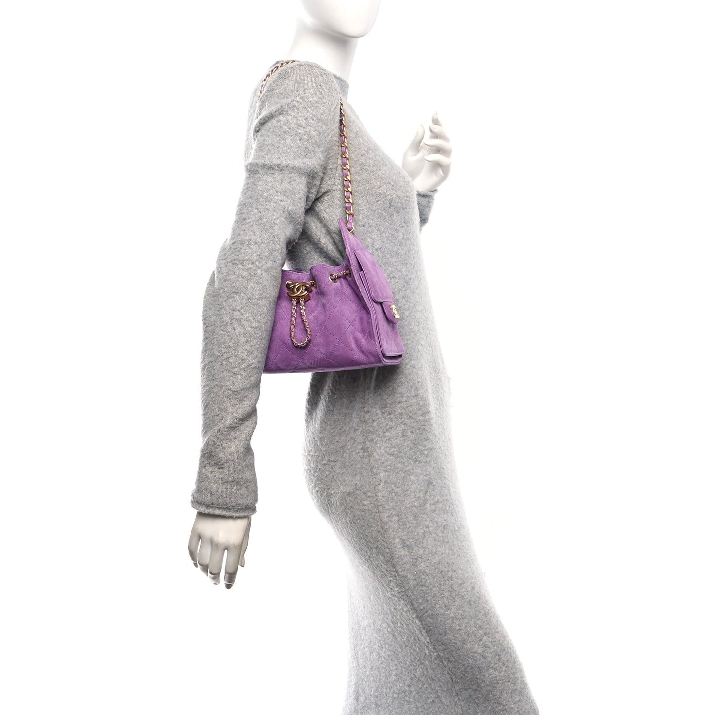 Suede Quilted Mini Chanel 25 Handbag Purple