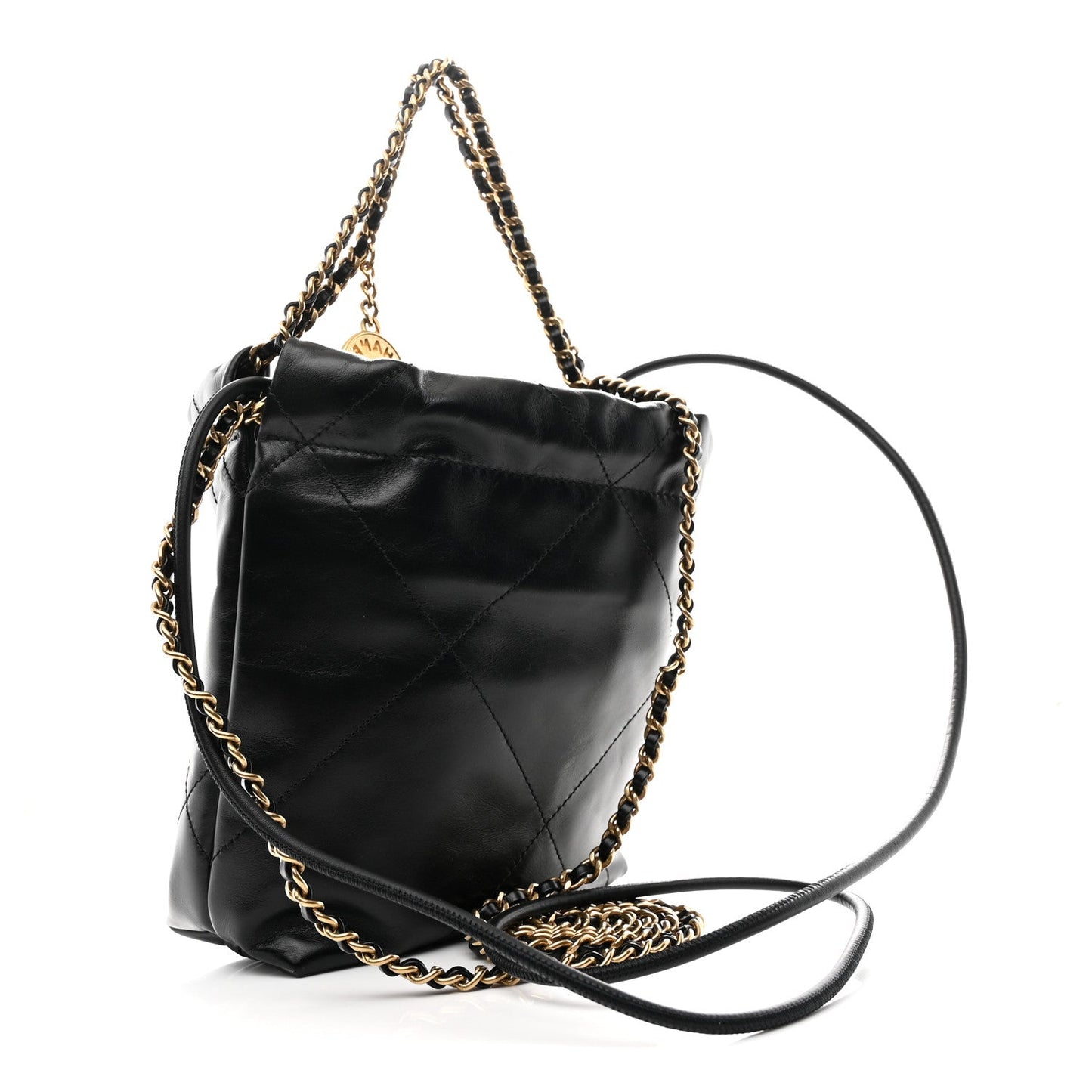 Shiny Calfskin Quilted Mini Chanel 22 Black