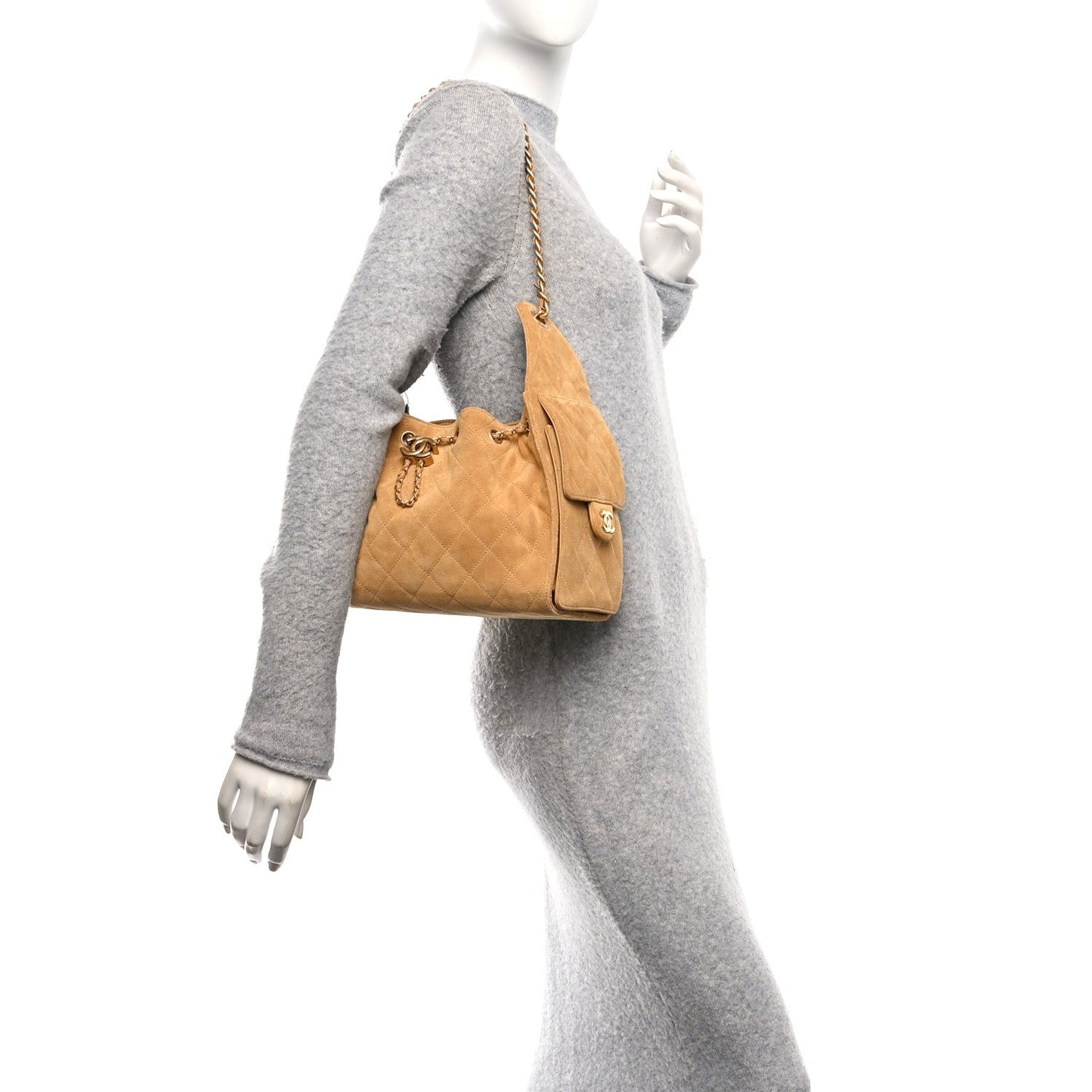 Suede Quilted Small Chanel 25 Handbag Beige