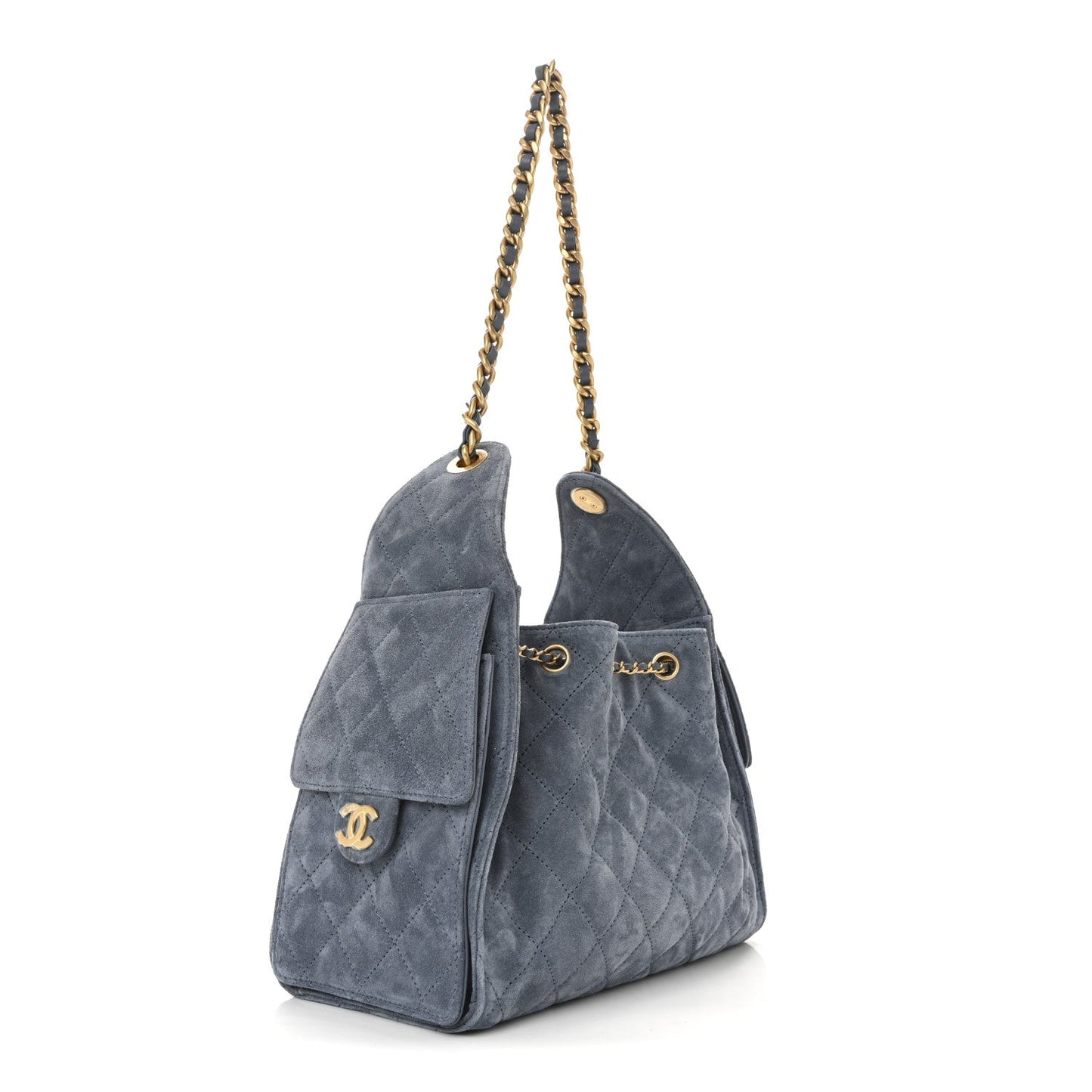 Suede Quilted Small Chanel 25 Handbag Blue