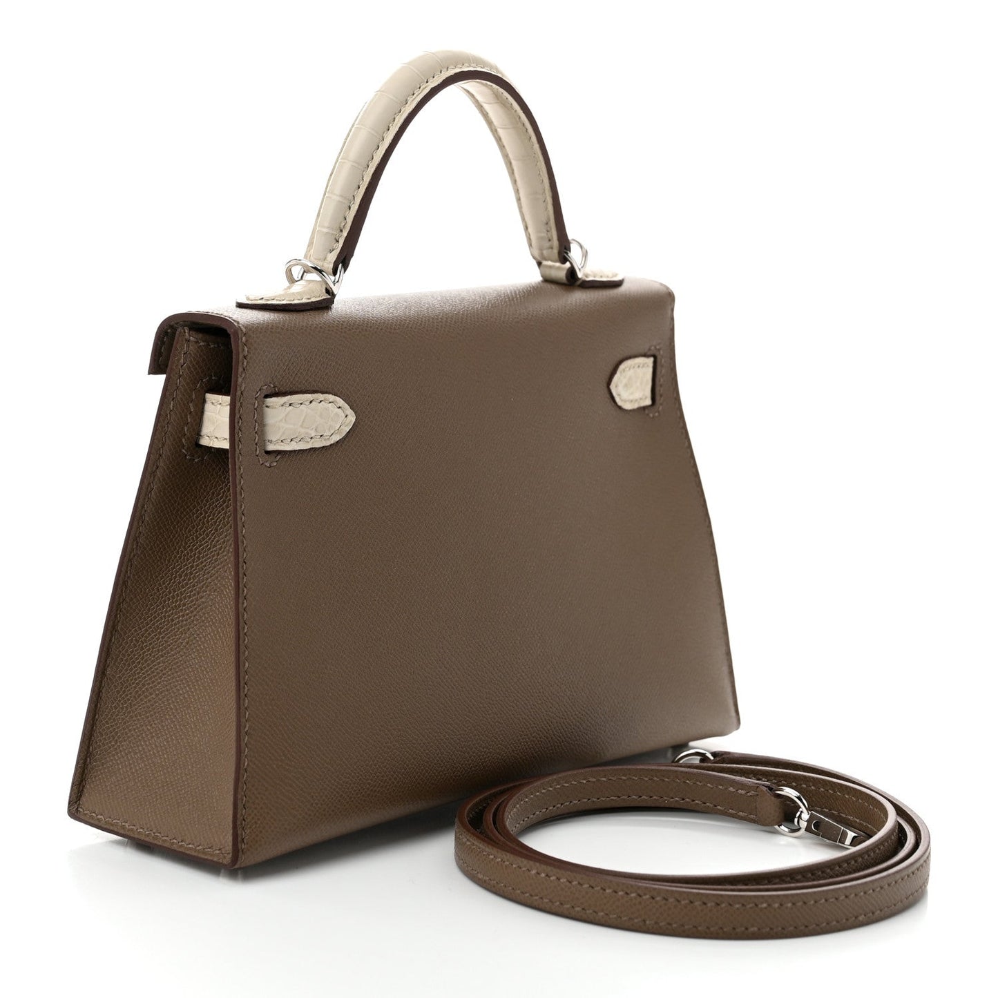 Madame Calfskin Matte Alligator Mini Kelly Sellier Touch 20 Etoupe Beton