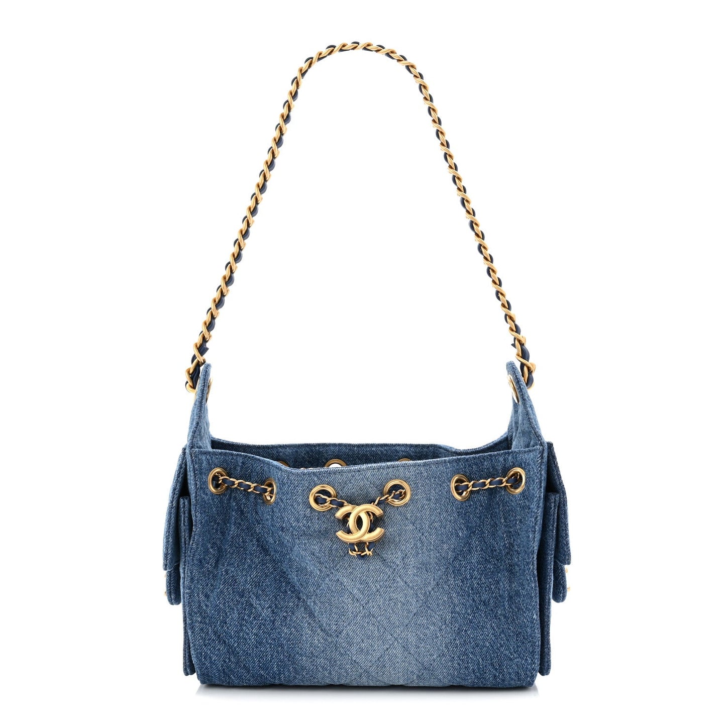 Washed Denim Quilted Mini Chanel 25 Handbag Blue
