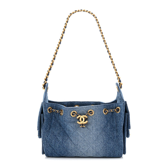 Washed Denim Quilted Mini Chanel 25 Handbag Blue
