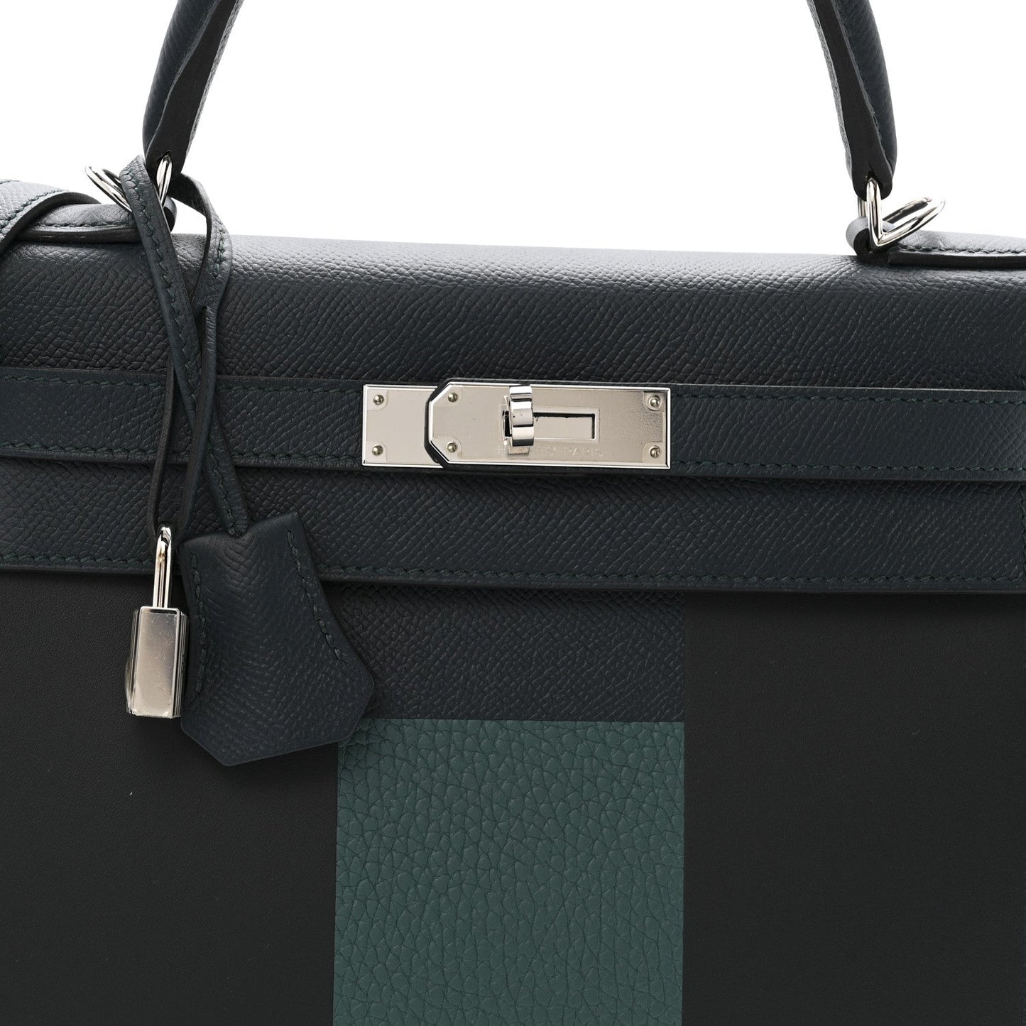 Epsom Sombrero Taurillon Clemence Kellygraphie Lettre H Kelly Sellier 28 Vert Cypress Bleu Obscur Malachite Bleu Encre
