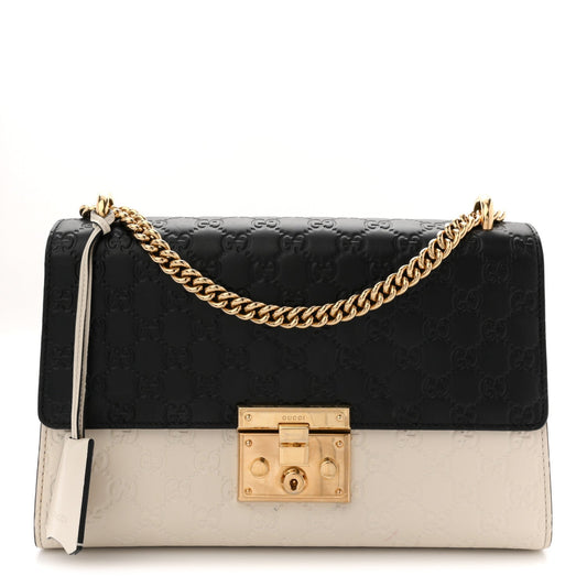 Guccissima Medium Padlock Shoulder Bag Black Mystic White