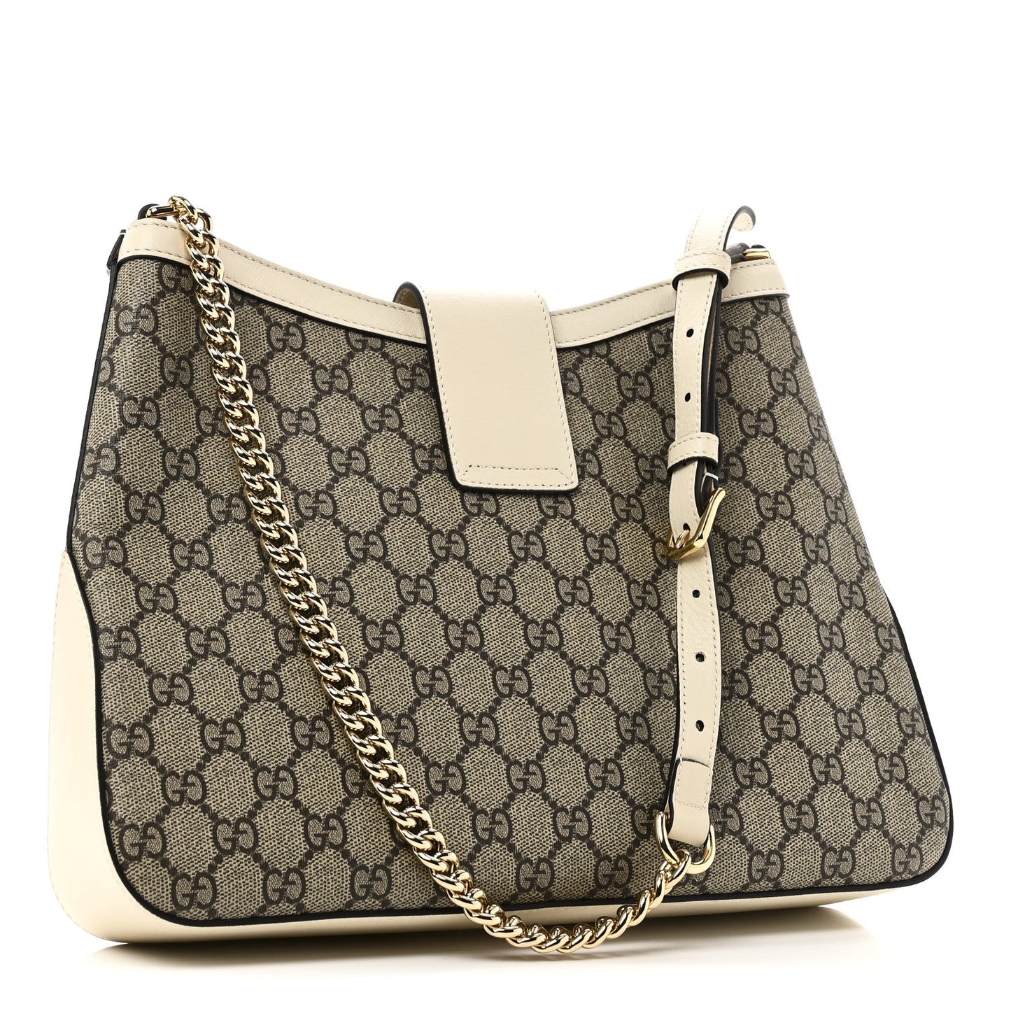 GG Supreme Monogram Moon Calfskin Medium Padlock Shoulder Bag Beige Ebony Mystic White