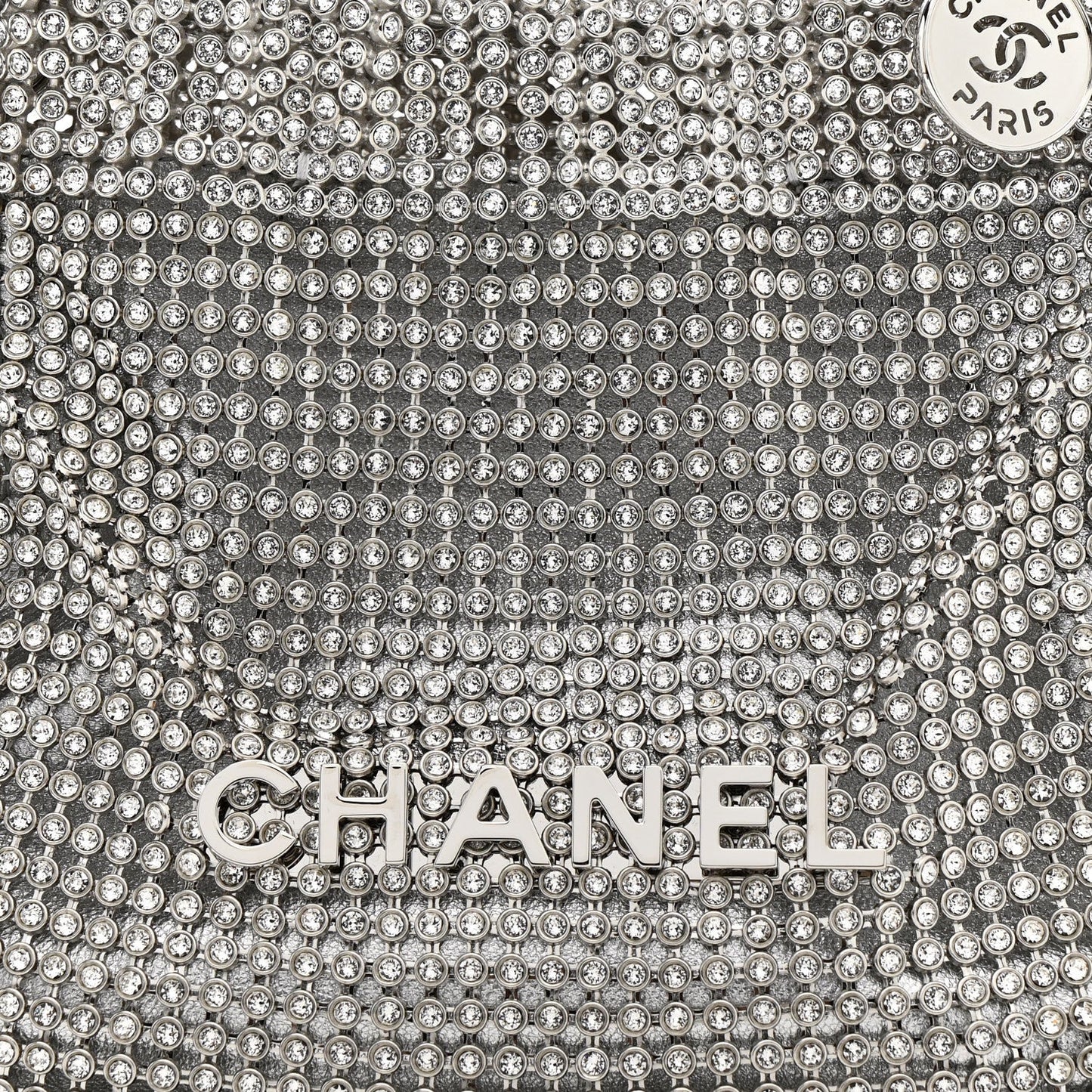 Crystal Embellished Metallic Lambskin Mini Chanel 22 Silver