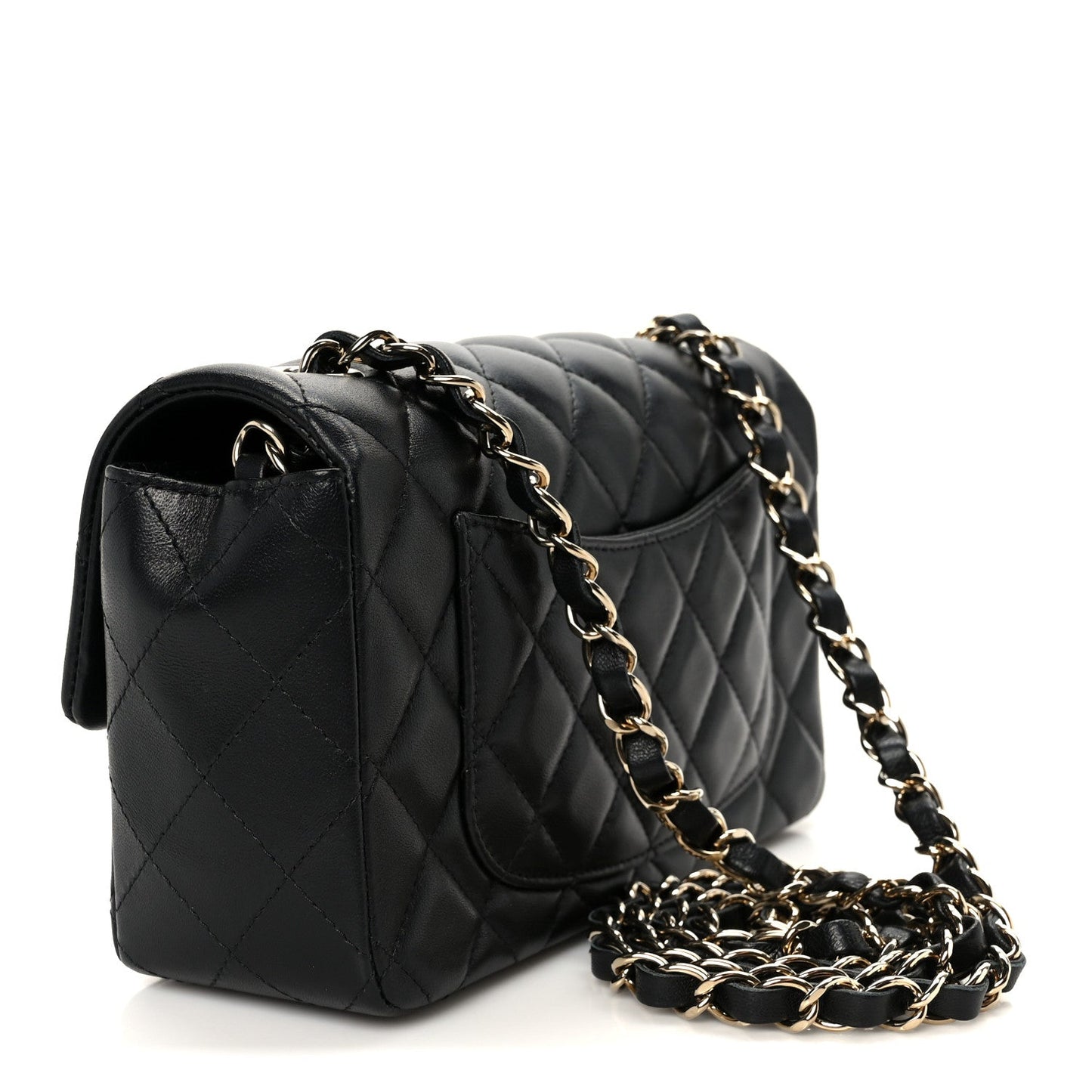 Lambskin Quilted Mini Rectangular Flap Black