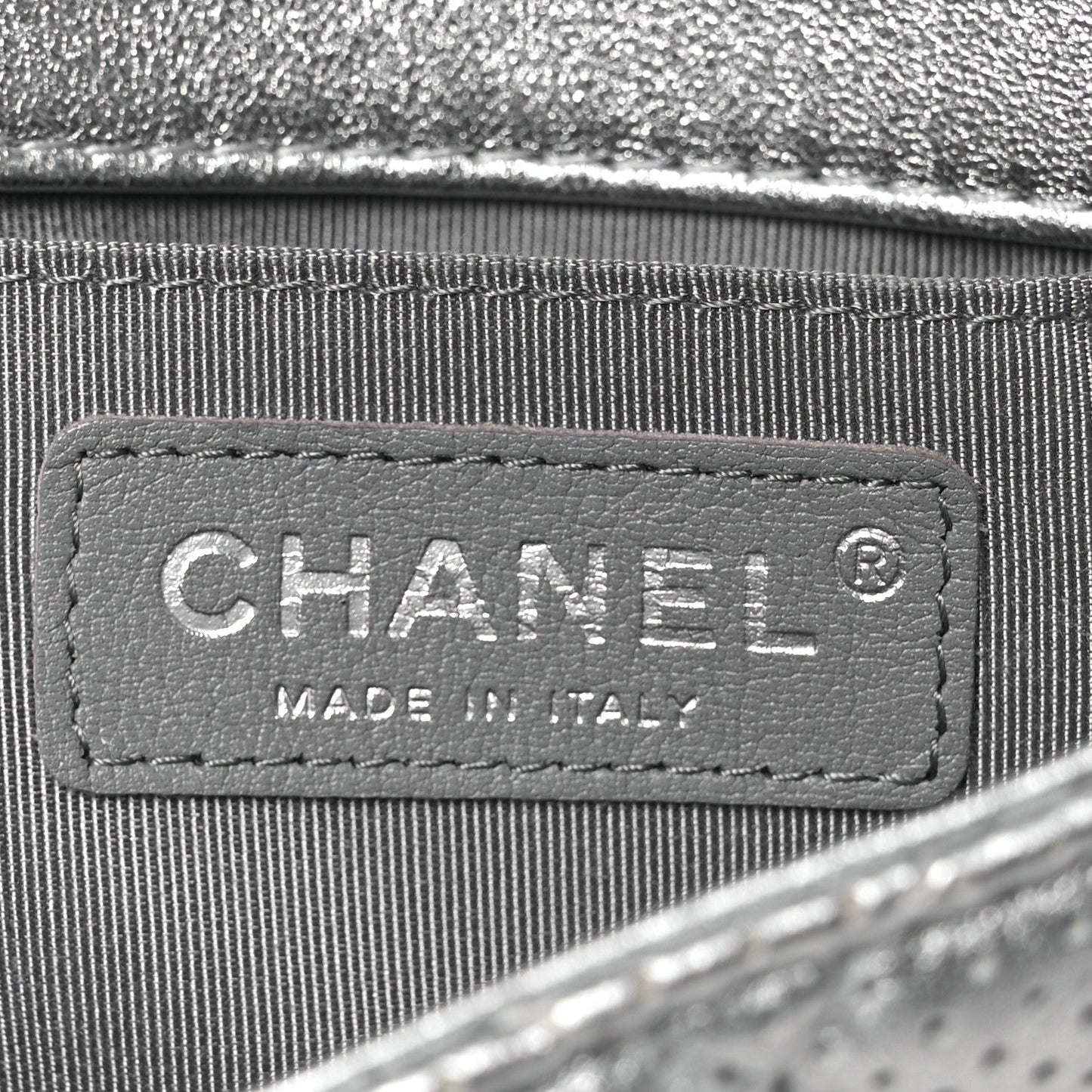 Metallic Lambskin Perforated Mini Rectangular Flap Silver