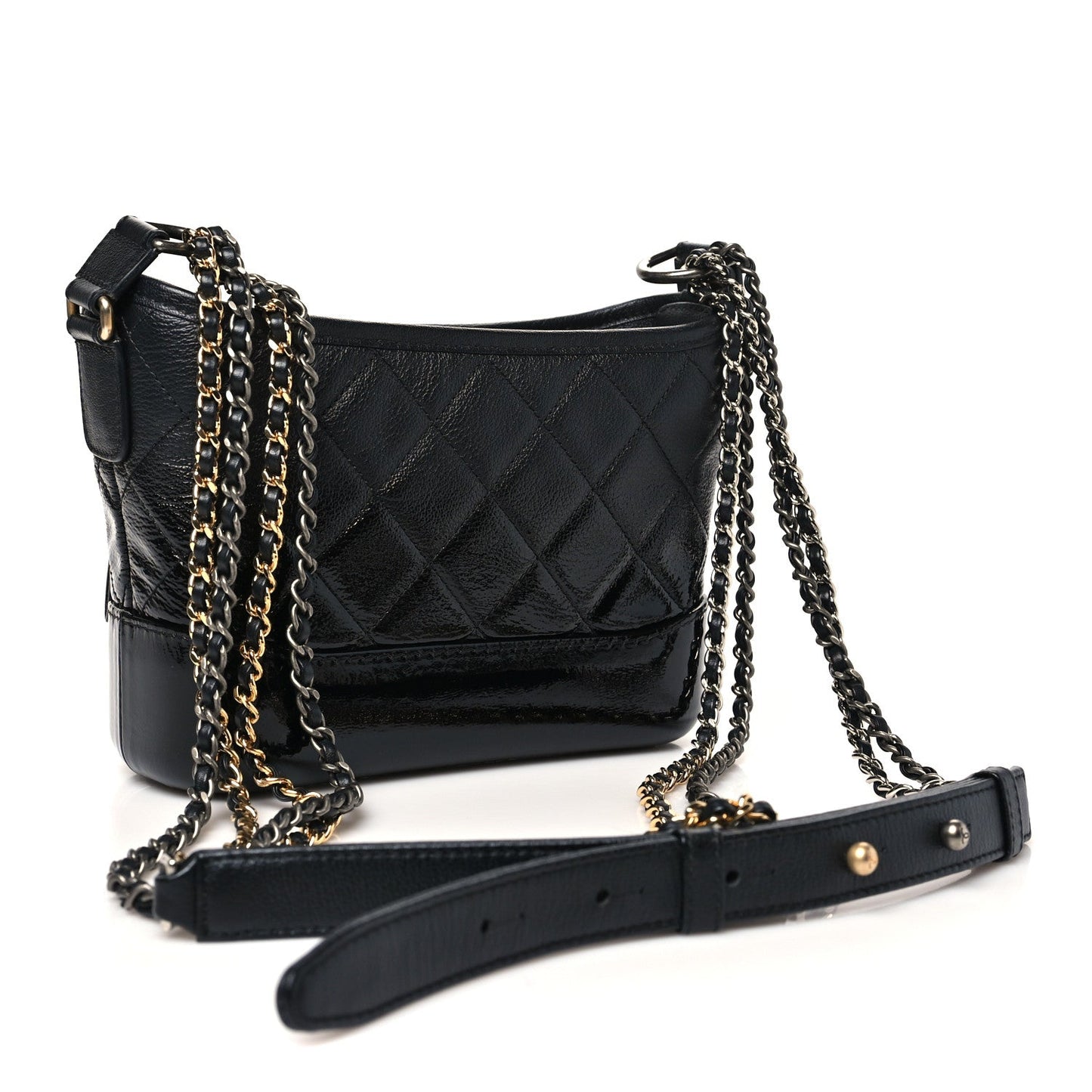 Patent Goatskin Quilted Small Gabrielle Hobo Black