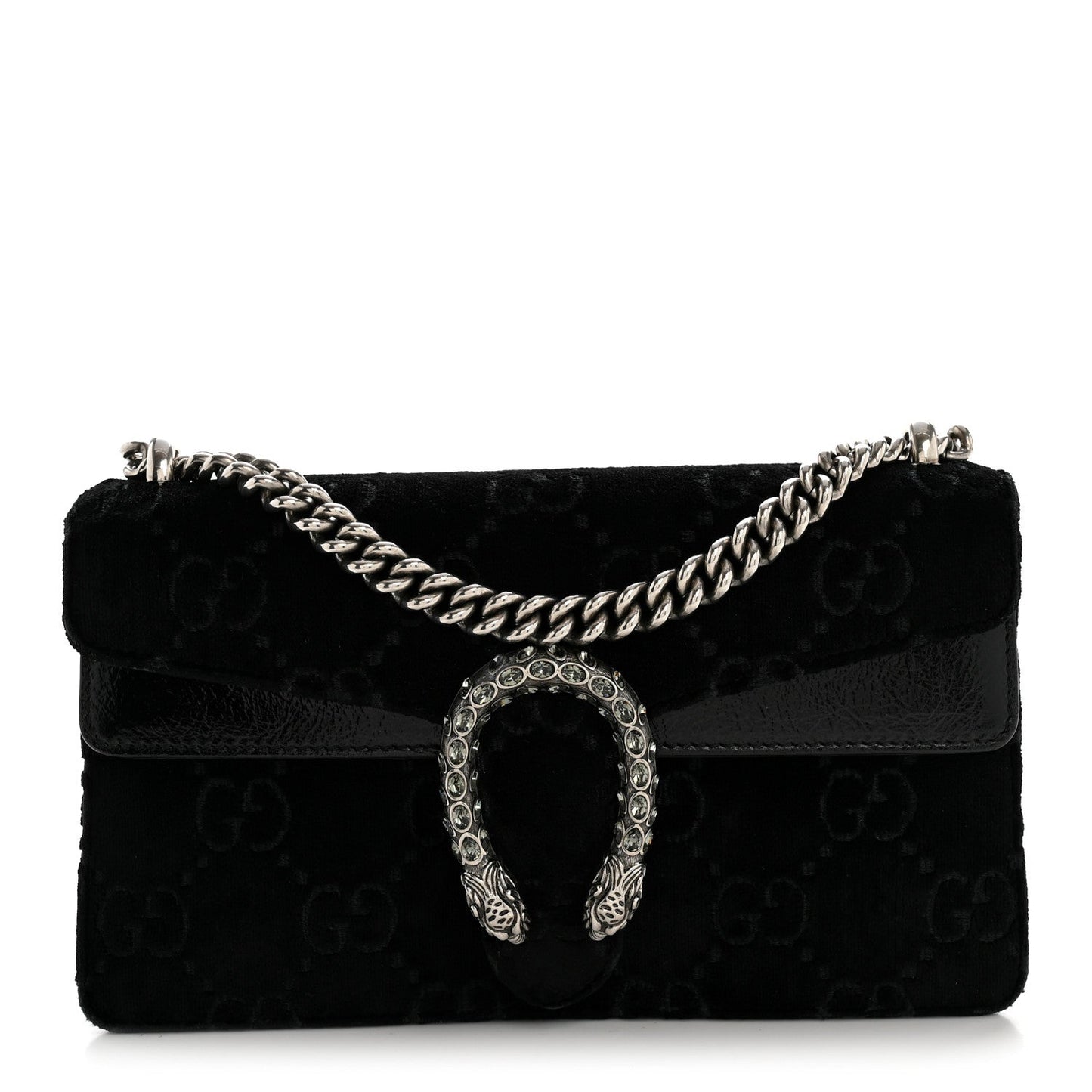 Velvet Skipper Crystal GG Monogram Small Dionysus Shoulder Bag Black Black Diamond