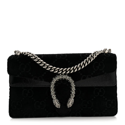Velvet Skipper Crystal GG Monogram Small Dionysus Shoulder Bag Black Black Diamond