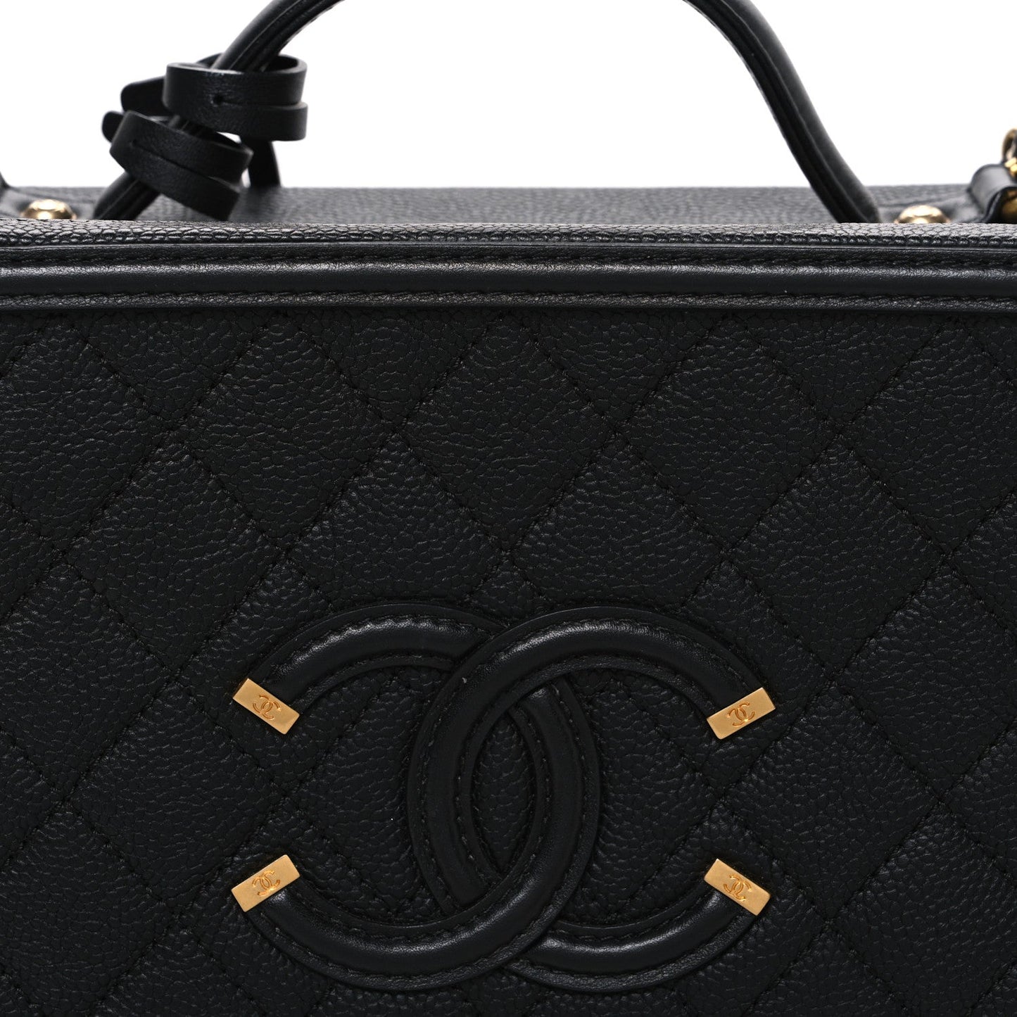Caviar Quilted Large CC Filigree Vanity Case Black