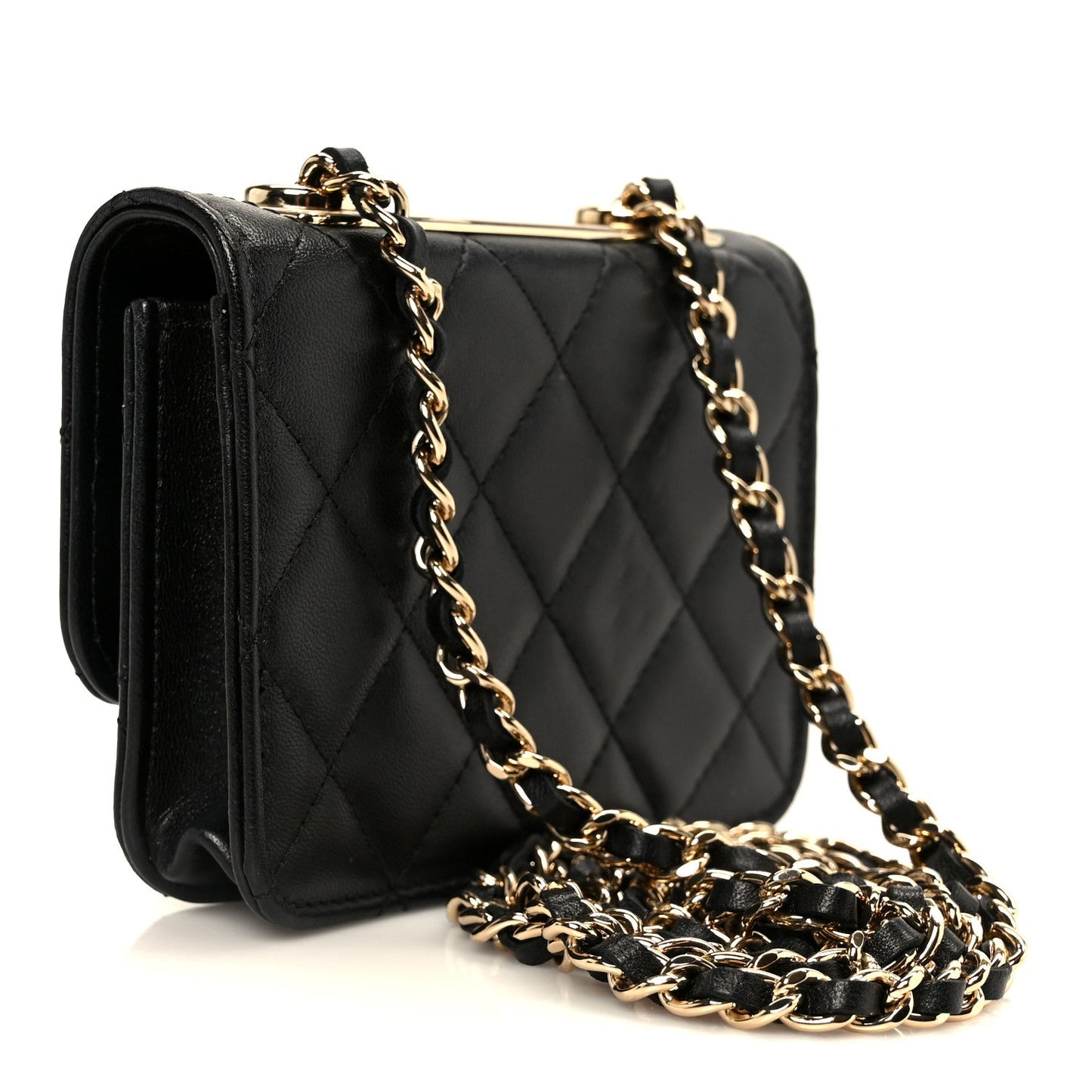 Lambskin Quilted Trendy CC Card Holder On Chain Black