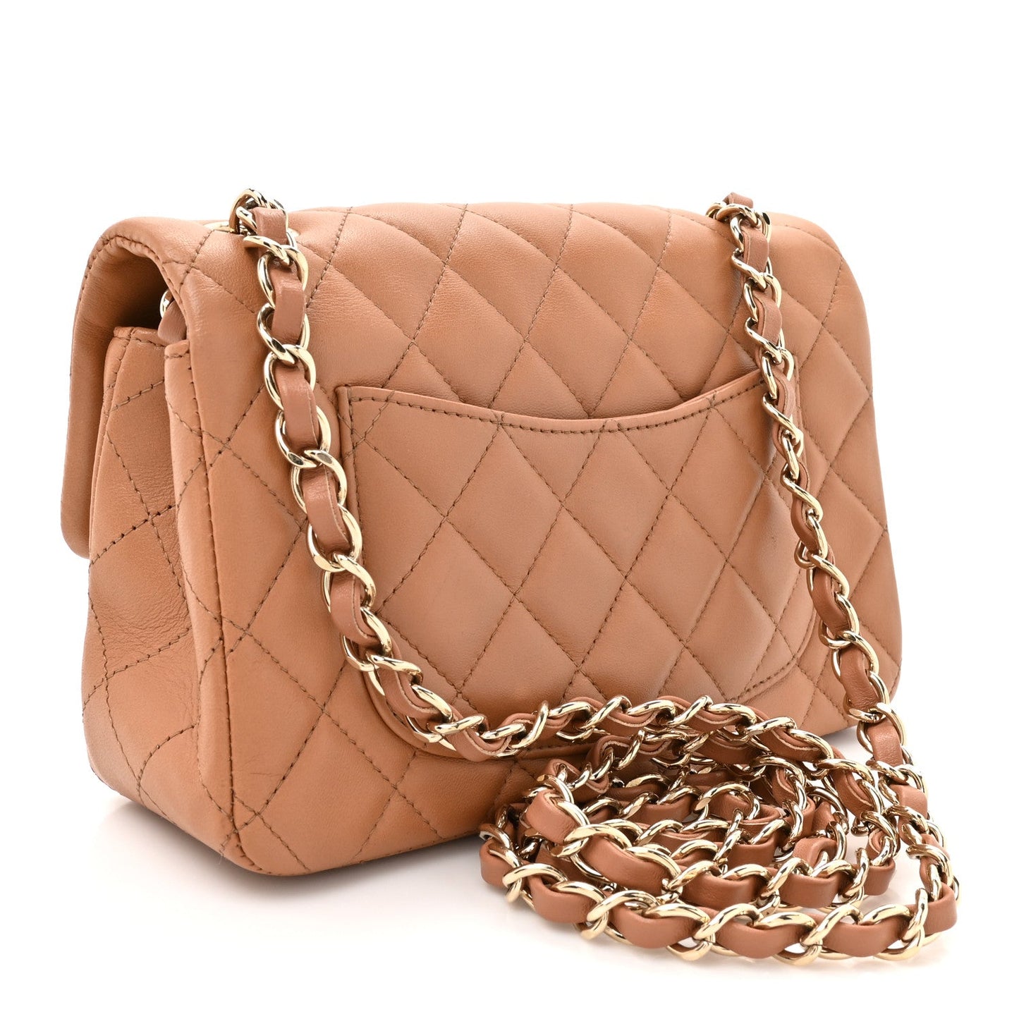 Lambskin Quilted Mini Rectangular Flap Brown
