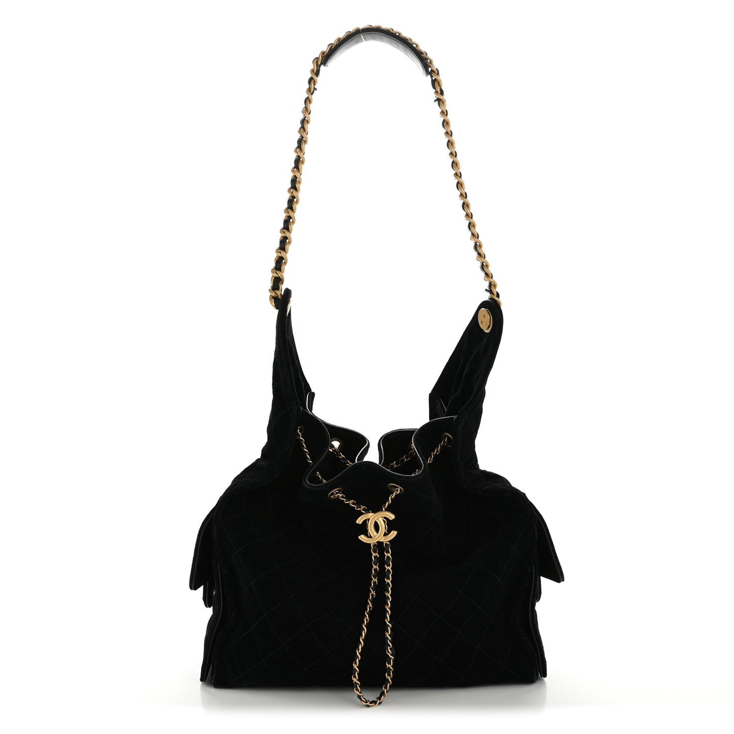 Suede Quilted Medium Chanel 25 Handbag Black