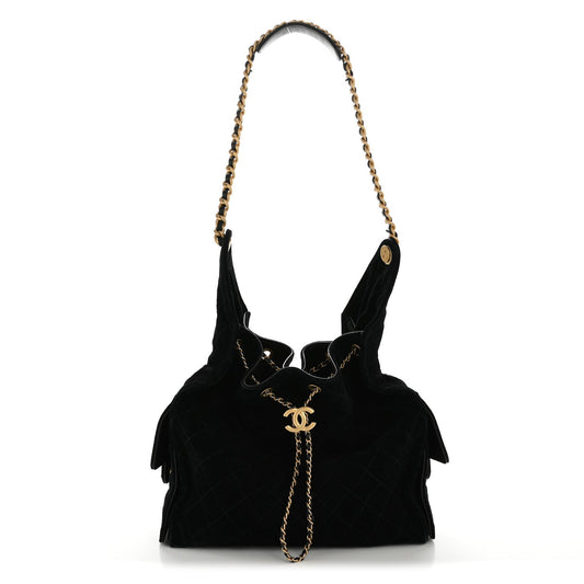 Suede Quilted Medium Chanel 25 Handbag Black