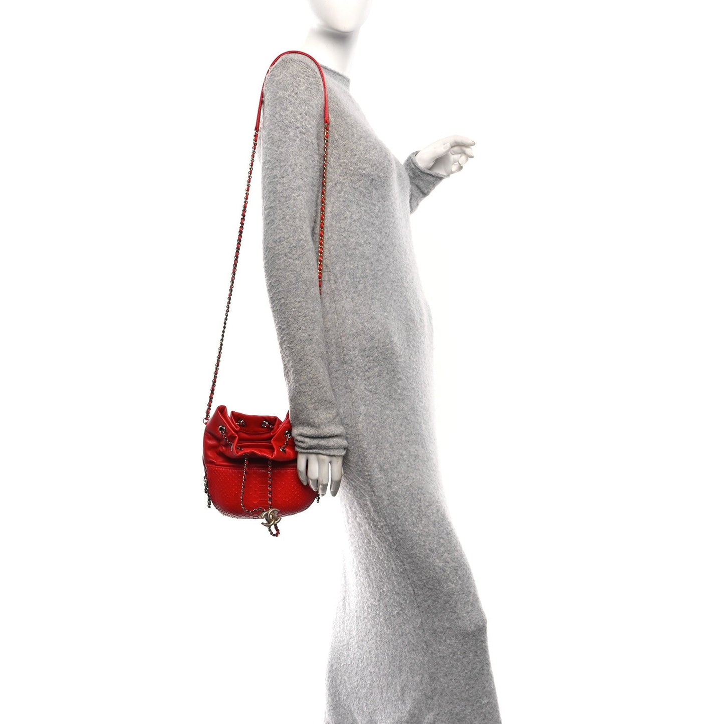 Snakeskin Calfskin Gabrielle Bucket Red