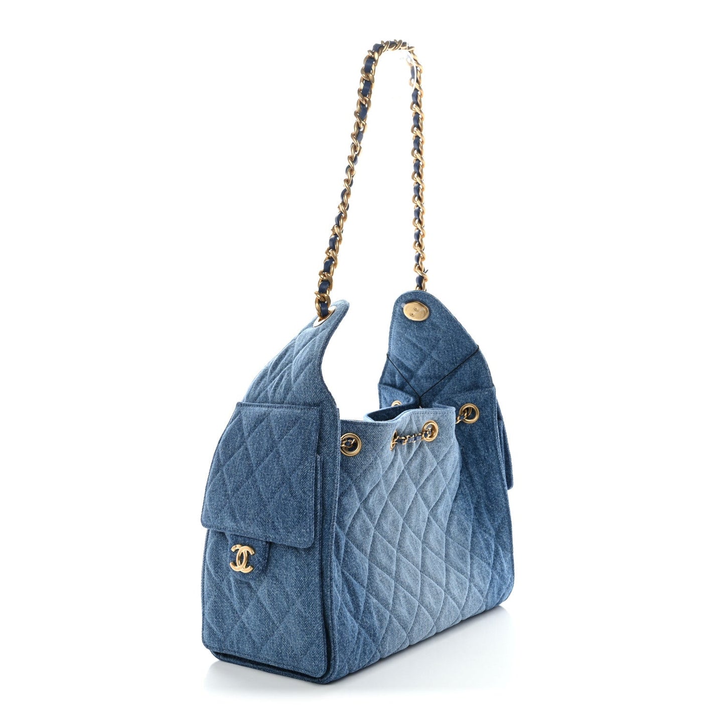 Washed Denim Quilted Small Chanel 25 Handbag Blue