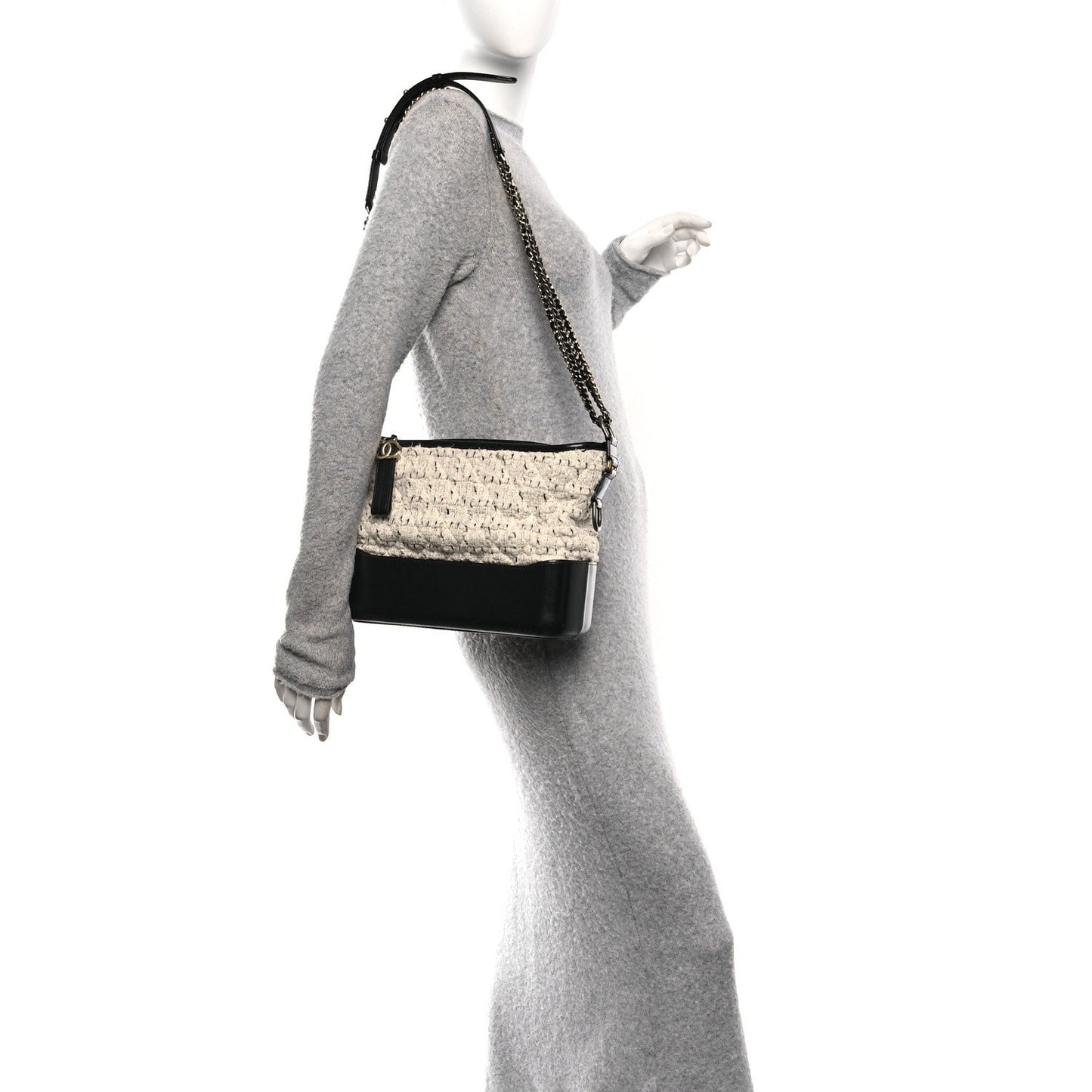 Tweed Calfskin Quilted Medium Gabrielle Hobo Ivory Black