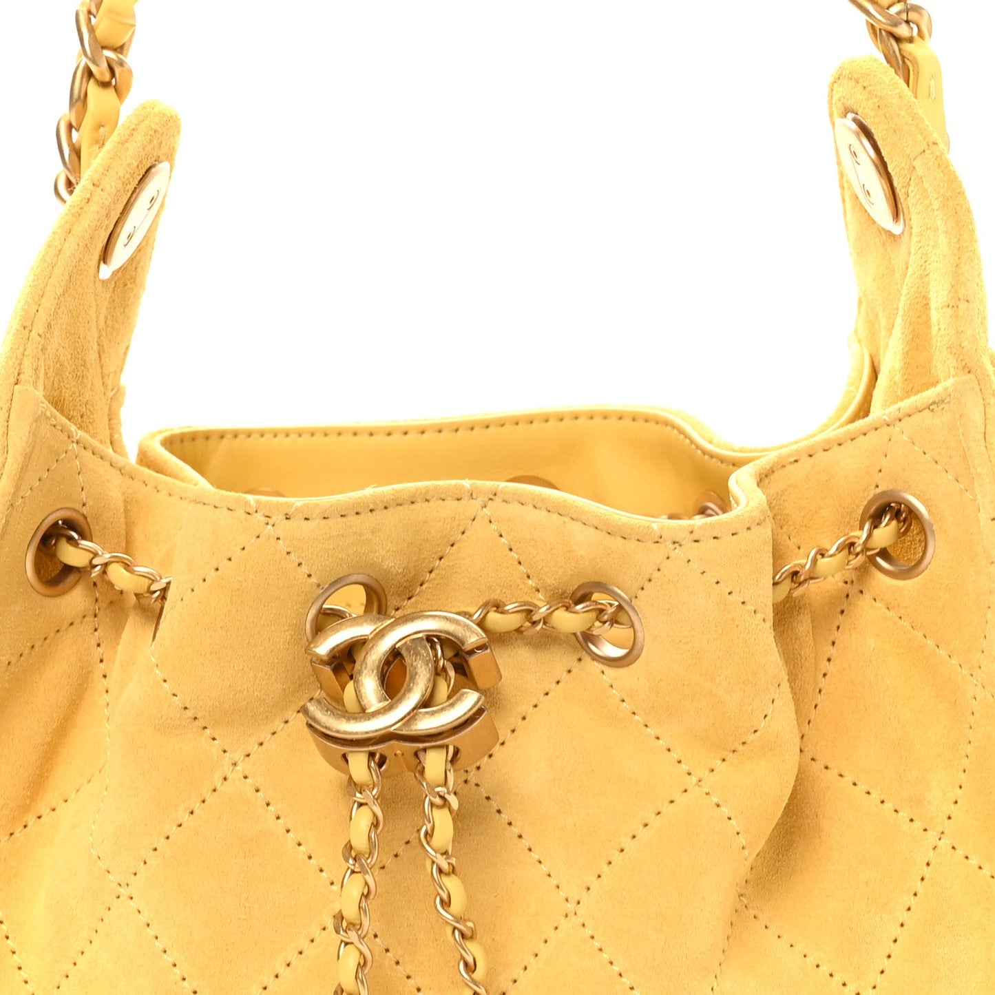 Suede Quilted Mini Chanel 25 Handbag Yellow