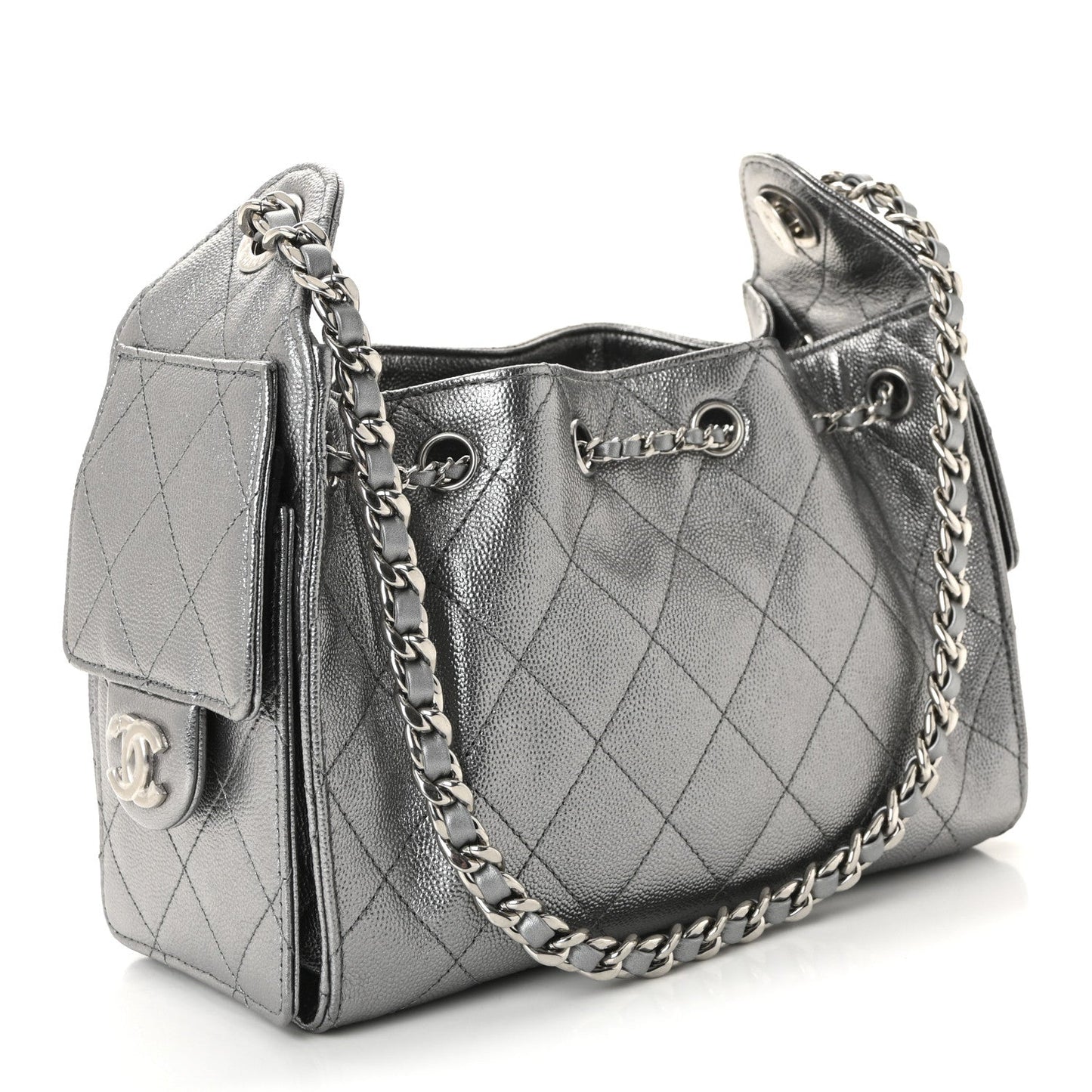 Metallic Caviar Quilted Mini Chanel 25 Handbag Anthracite
