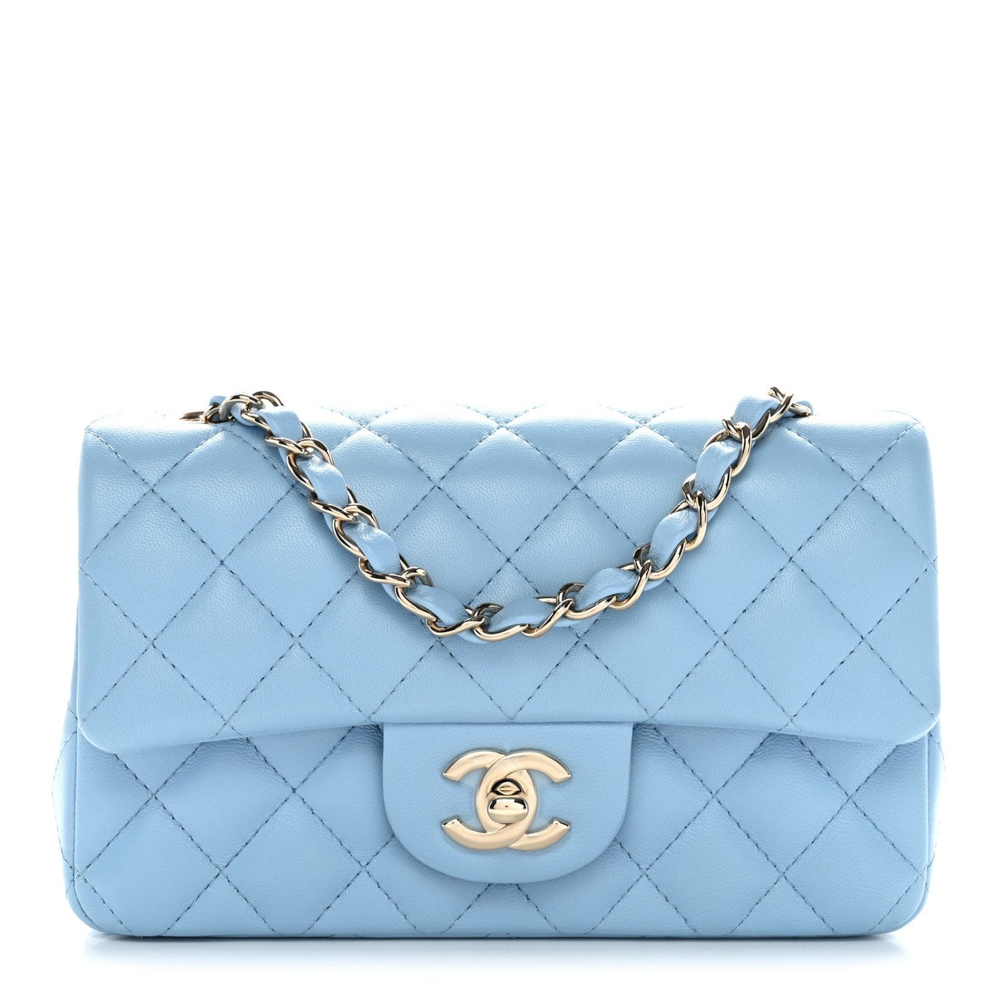 Lambskin Quilted Mini Rectangular Flap Light Blue