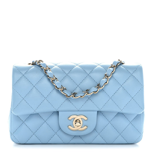 Lambskin Quilted Mini Rectangular Flap Light Blue