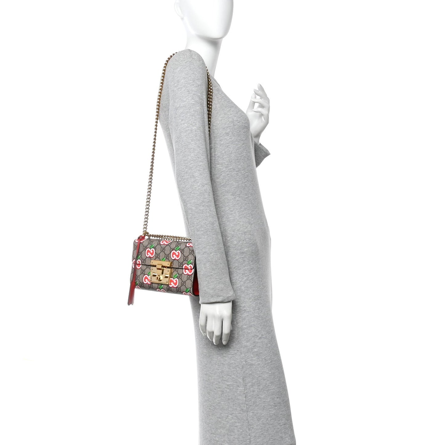 GG Supreme Monogram Apple Small Padlock Shoulder Bag Beige Multicolor Lobster Red