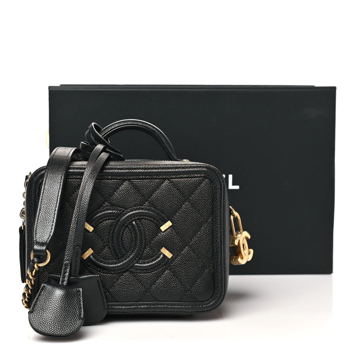 Caviar Quilted Small CC Filigree Vanity Case Black