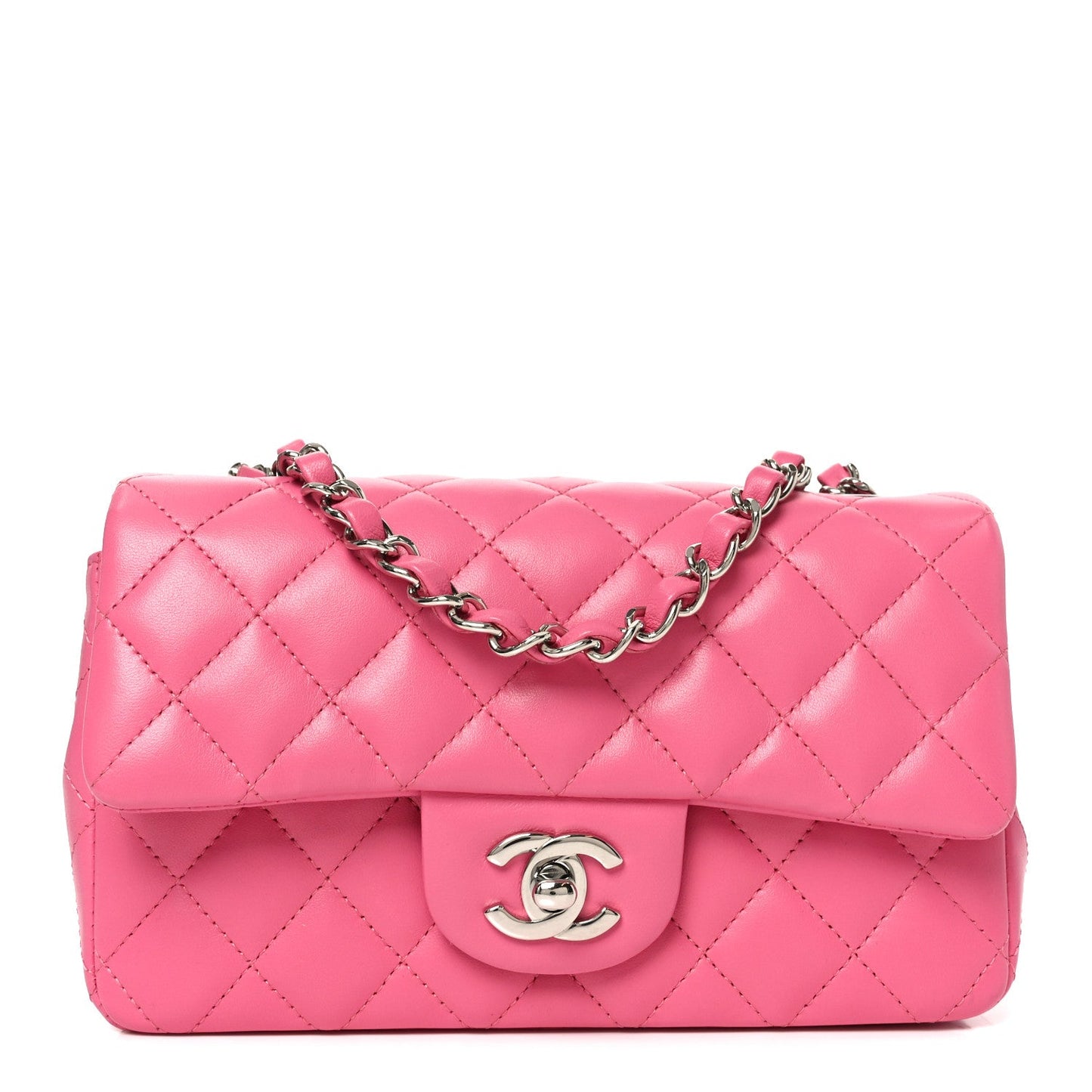 Lambskin Quilted Mini Rectangular Flap Pink