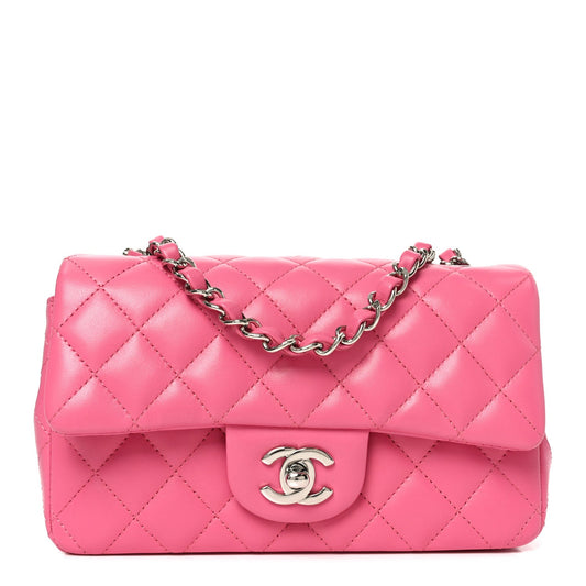 Lambskin Quilted Mini Rectangular Flap Pink