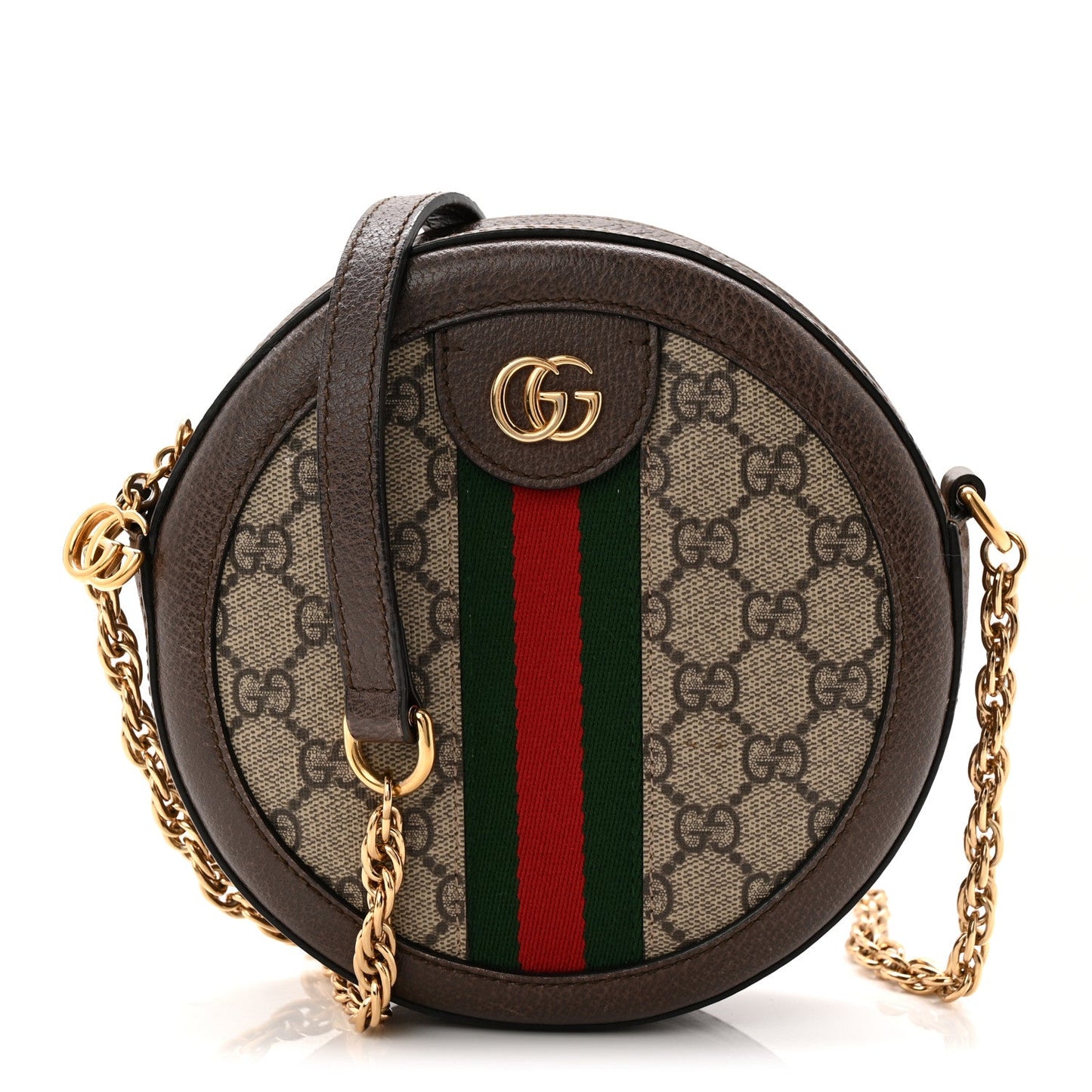 GG Supreme Monogram Web Mini Ophidia Round Shoulder Bag Brown