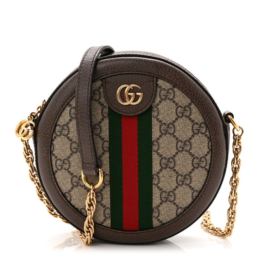 GG Supreme Monogram Web Mini Ophidia Round Shoulder Bag Brown