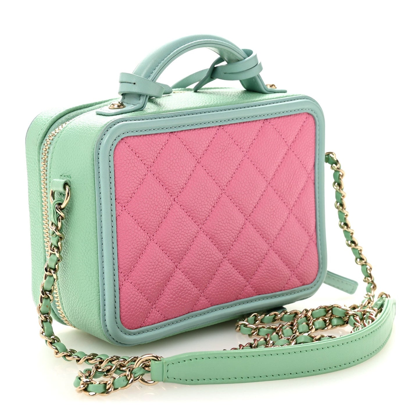 Caviar Quilted Small CC Filigree Vanity Case Pink Green Blue