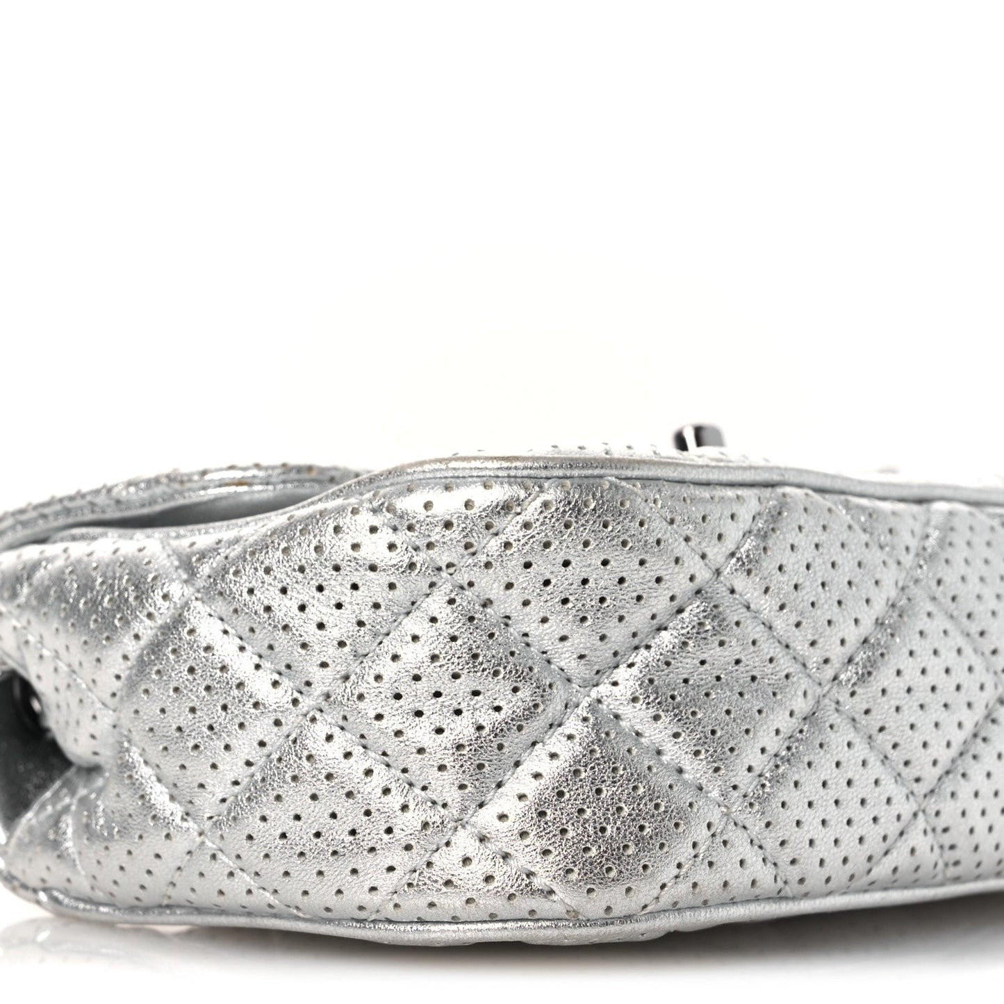 Metallic Lambskin Perforated Mini Rectangular Flap Silver